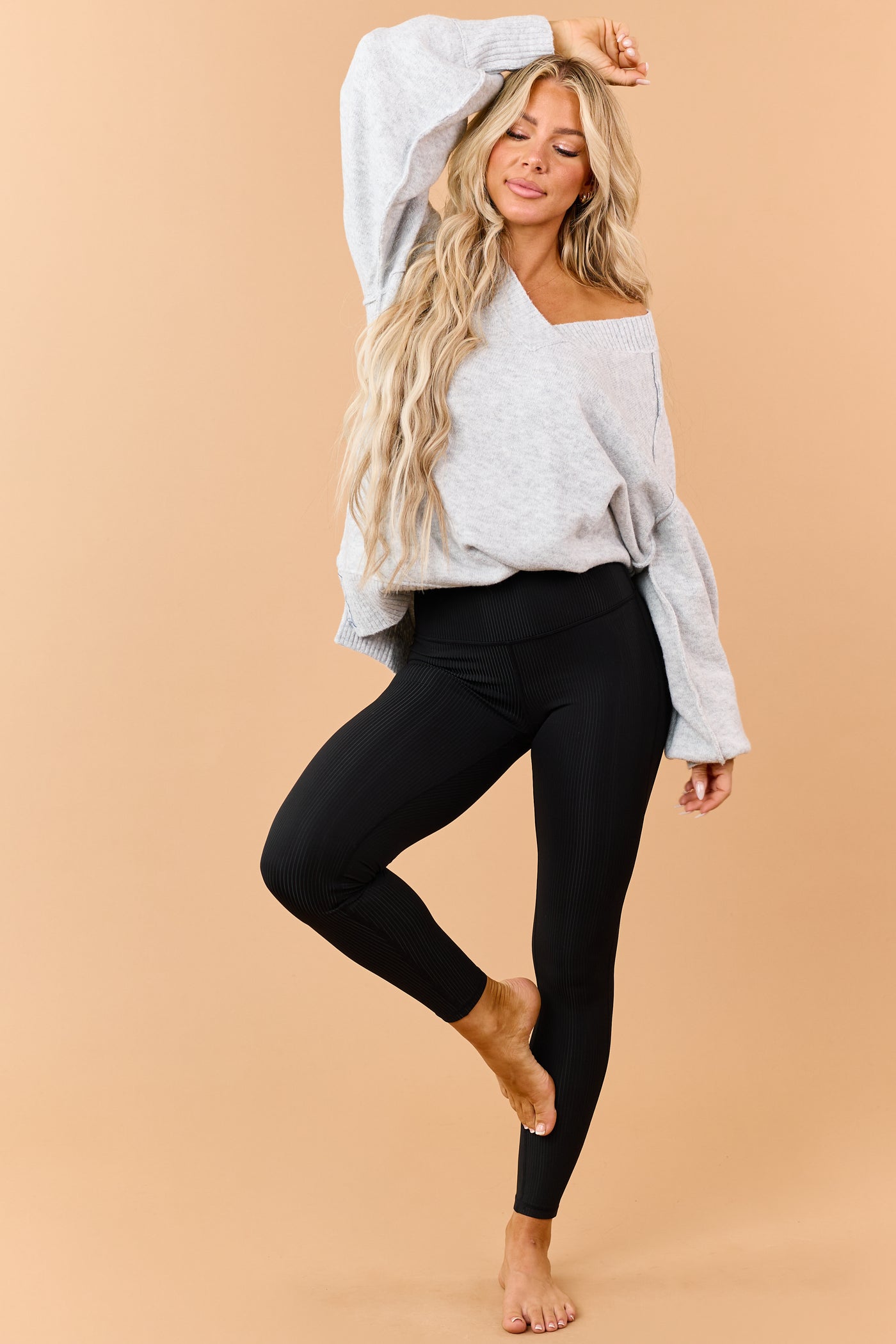Black Ribbed Stretchy Tummy Control Leggings