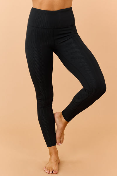 Black Ribbed Stretchy Tummy Control Leggings