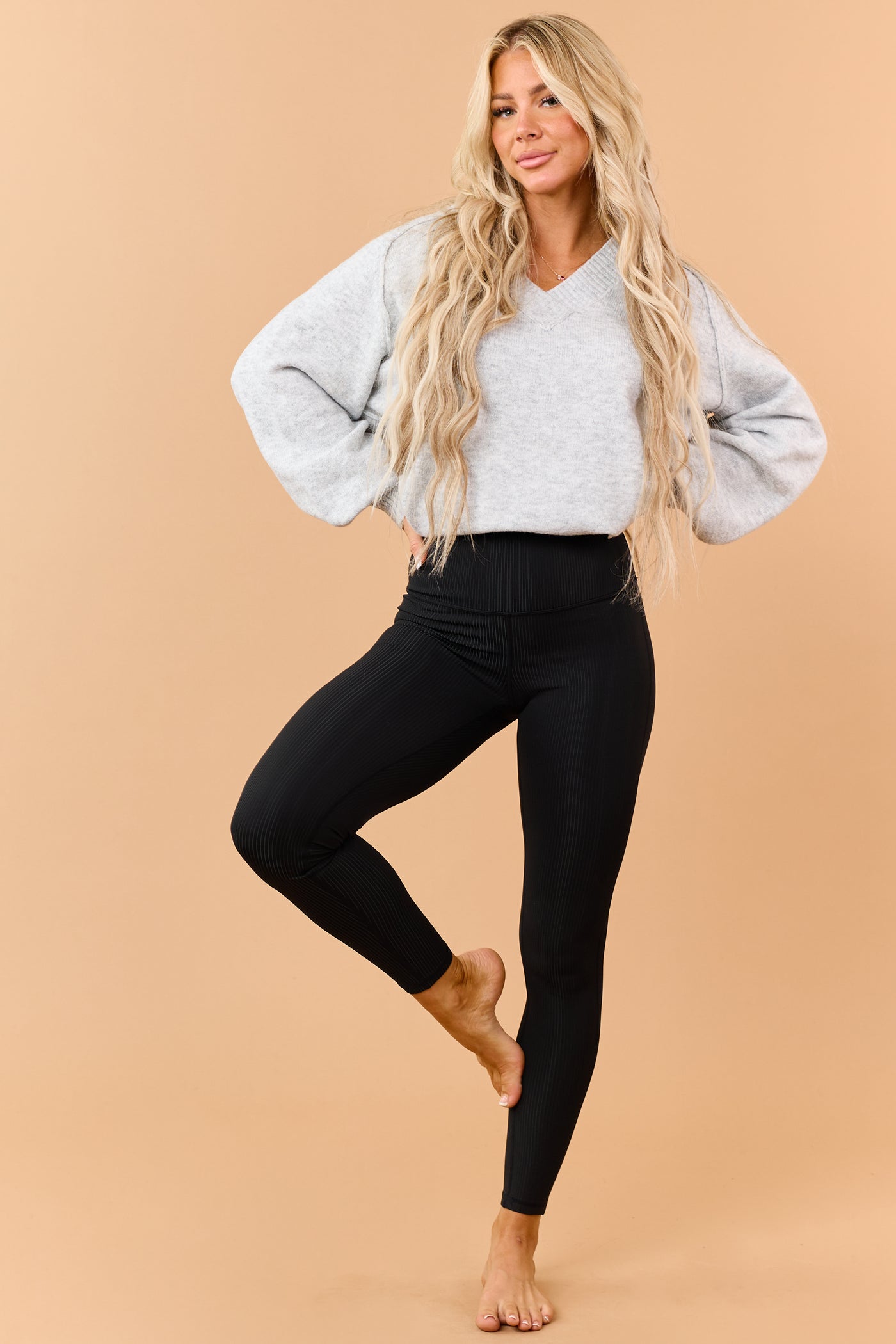Black Ribbed Stretchy Tummy Control Leggings