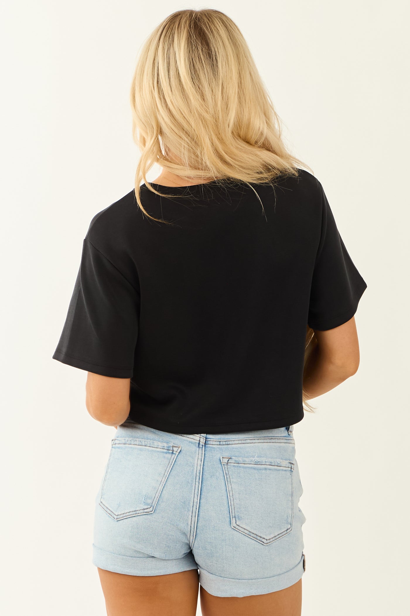 Black Round Neck Cropped Soft Short Sleeve Top