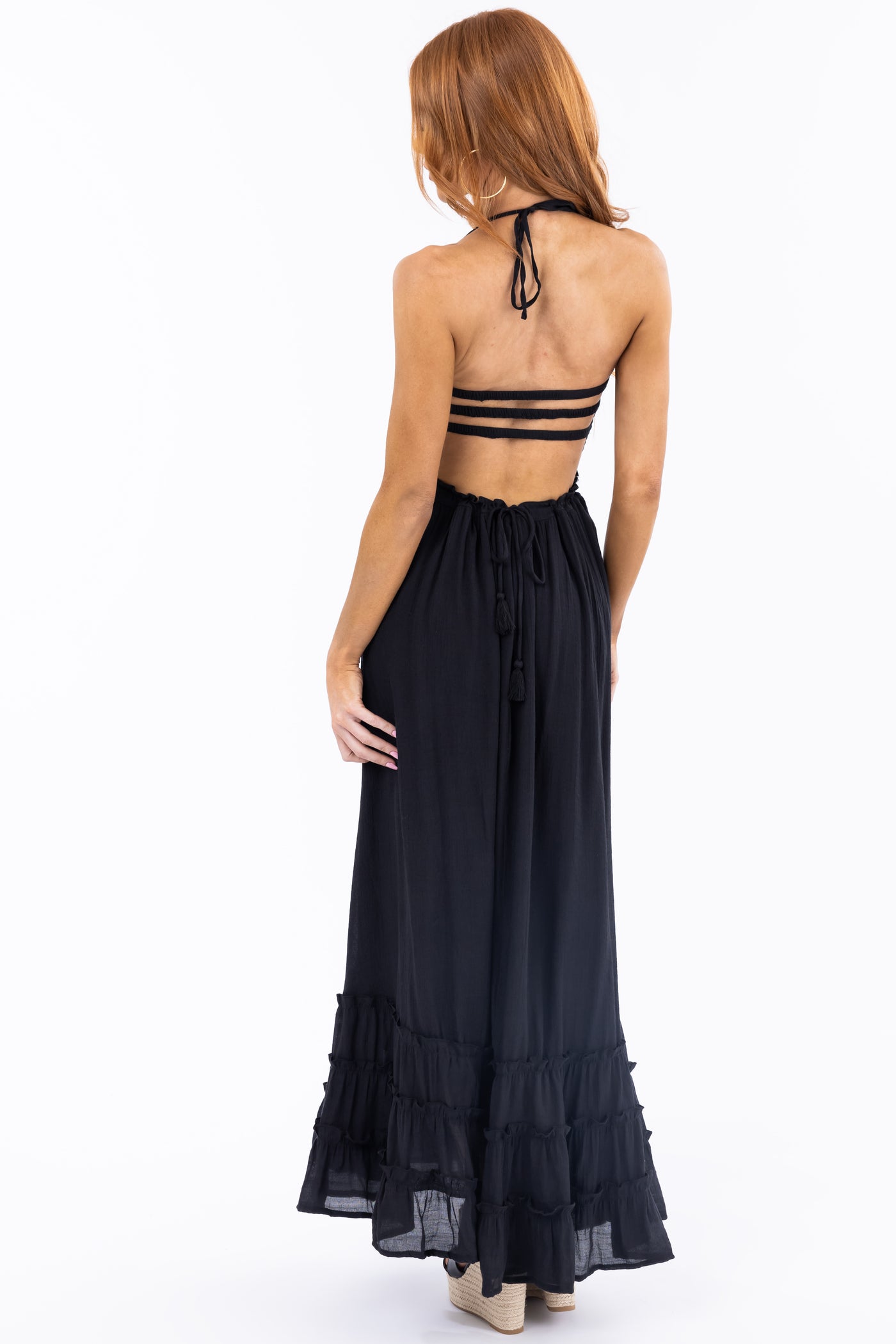 Black Ruffle Bottom Sleeveless Maxi Dress