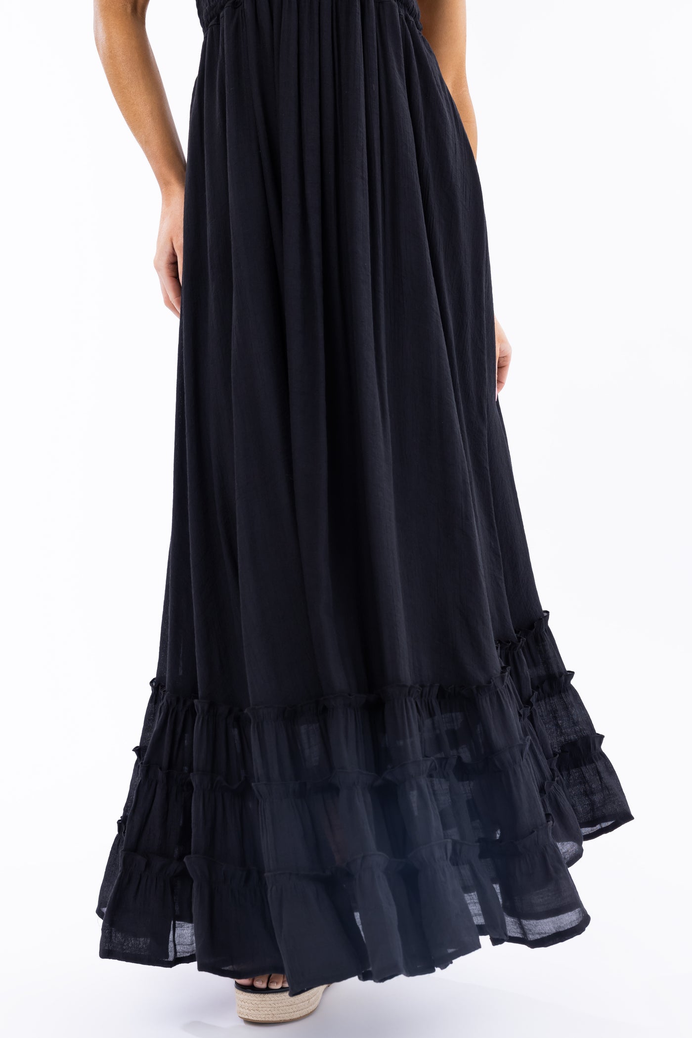 Black Ruffle Bottom Sleeveless Maxi Dress