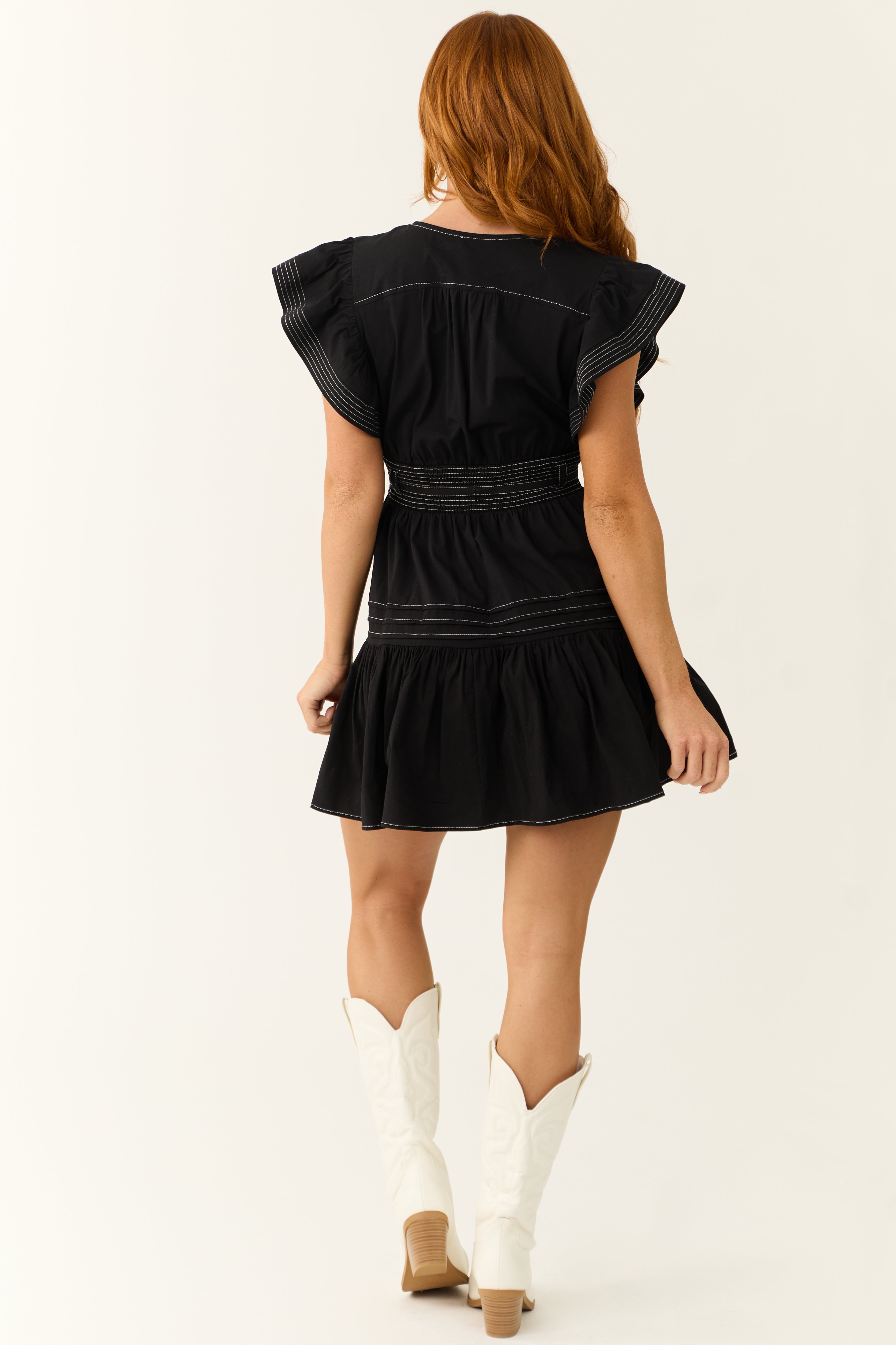 Black Ruffle Short Sleeve V Neck Mini Dress | Lime Lush Boutique Black Ruffle Short Sleeve V Neck Mini Dress | Lime Lush Boutique