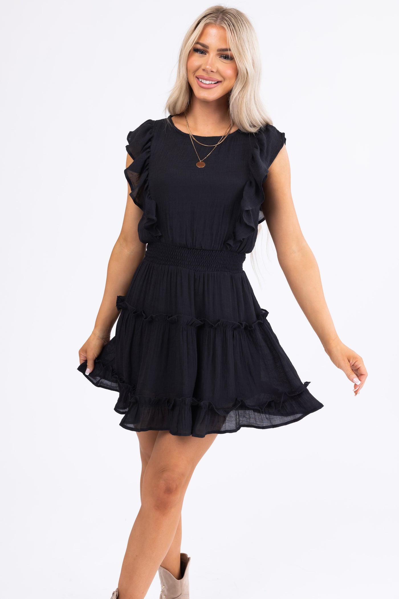 Black Ruffled Tiered Mini Dress