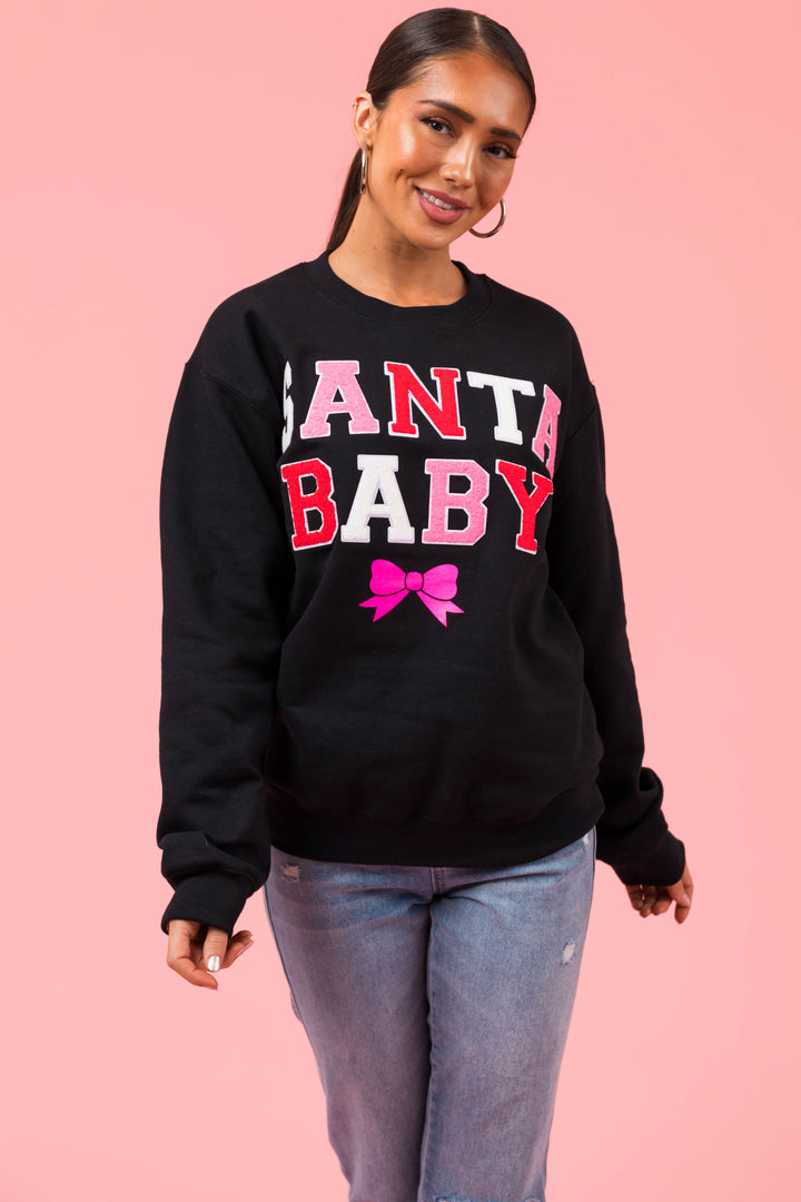 Black 'Santa Baby' Crewneck Pullover