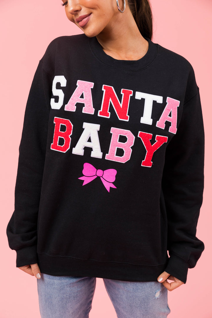 Black 'Santa Baby' Crewneck Pullover