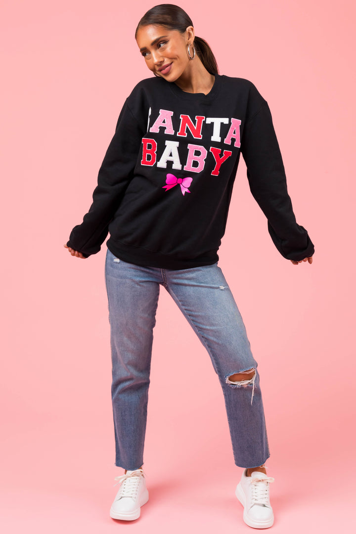 Black 'Santa Baby' Crewneck Pullover