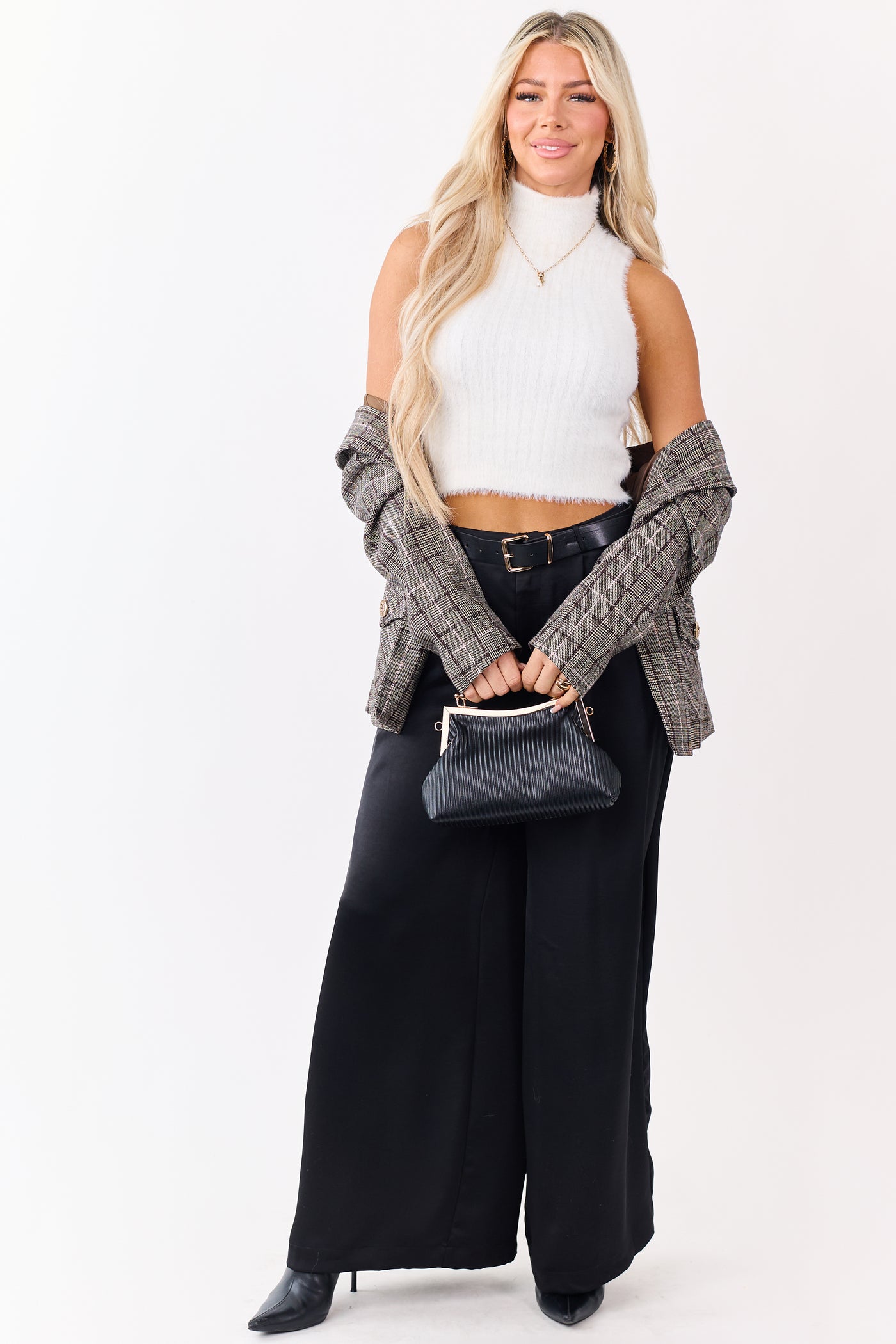 Black Satin Belted Wide Palazzo Pants