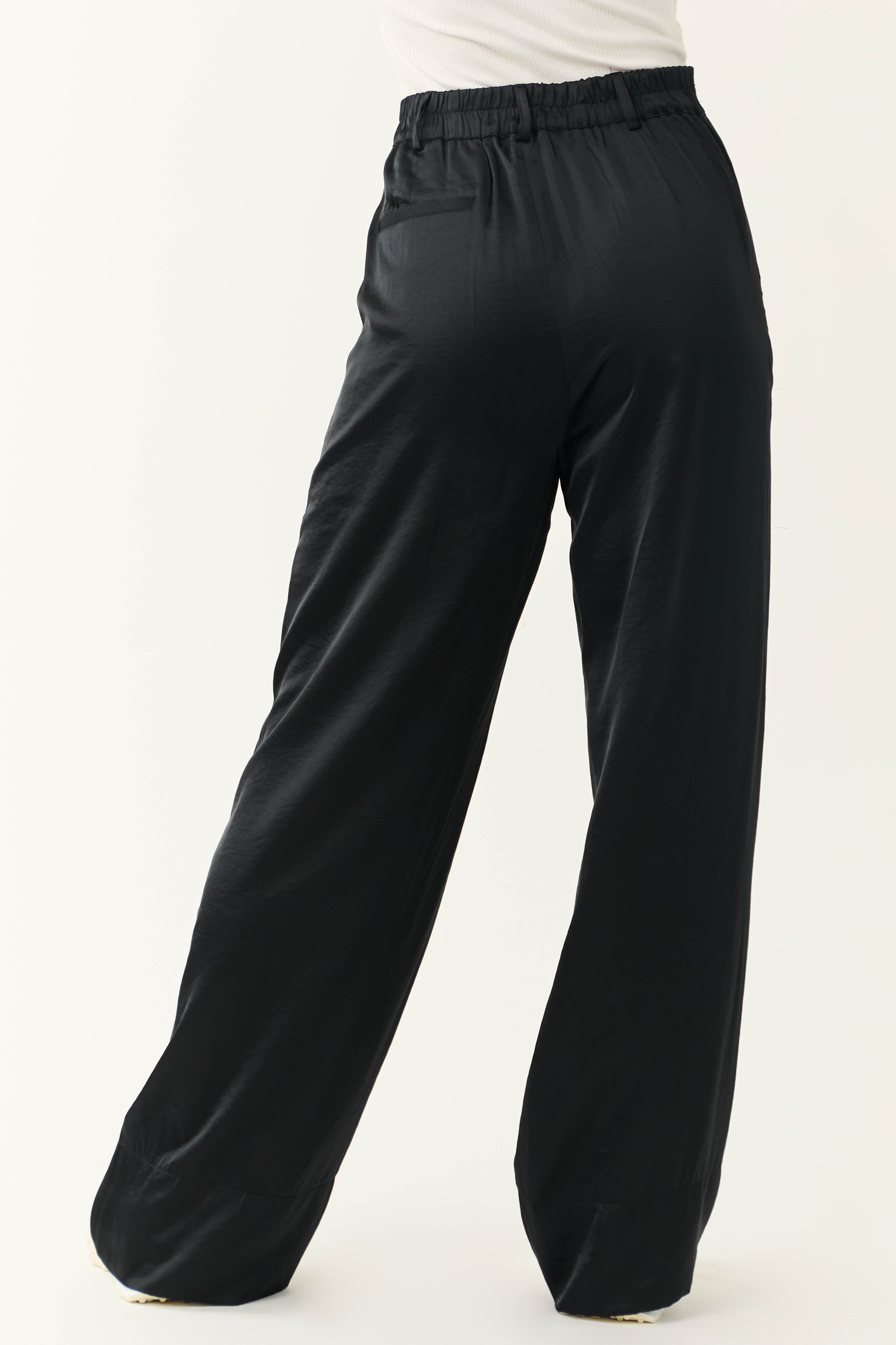 Black Satin High Waist Wide Leg Pants | Lime Lush Boutique