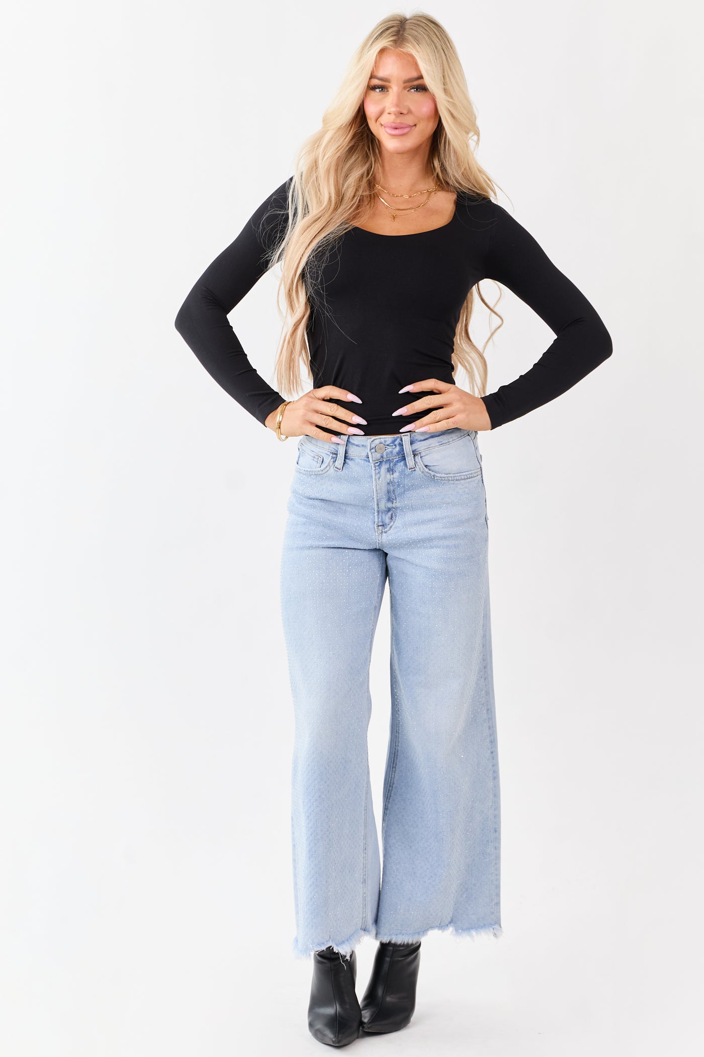 Black Scoop Neck Fitted Long Sleeve Top