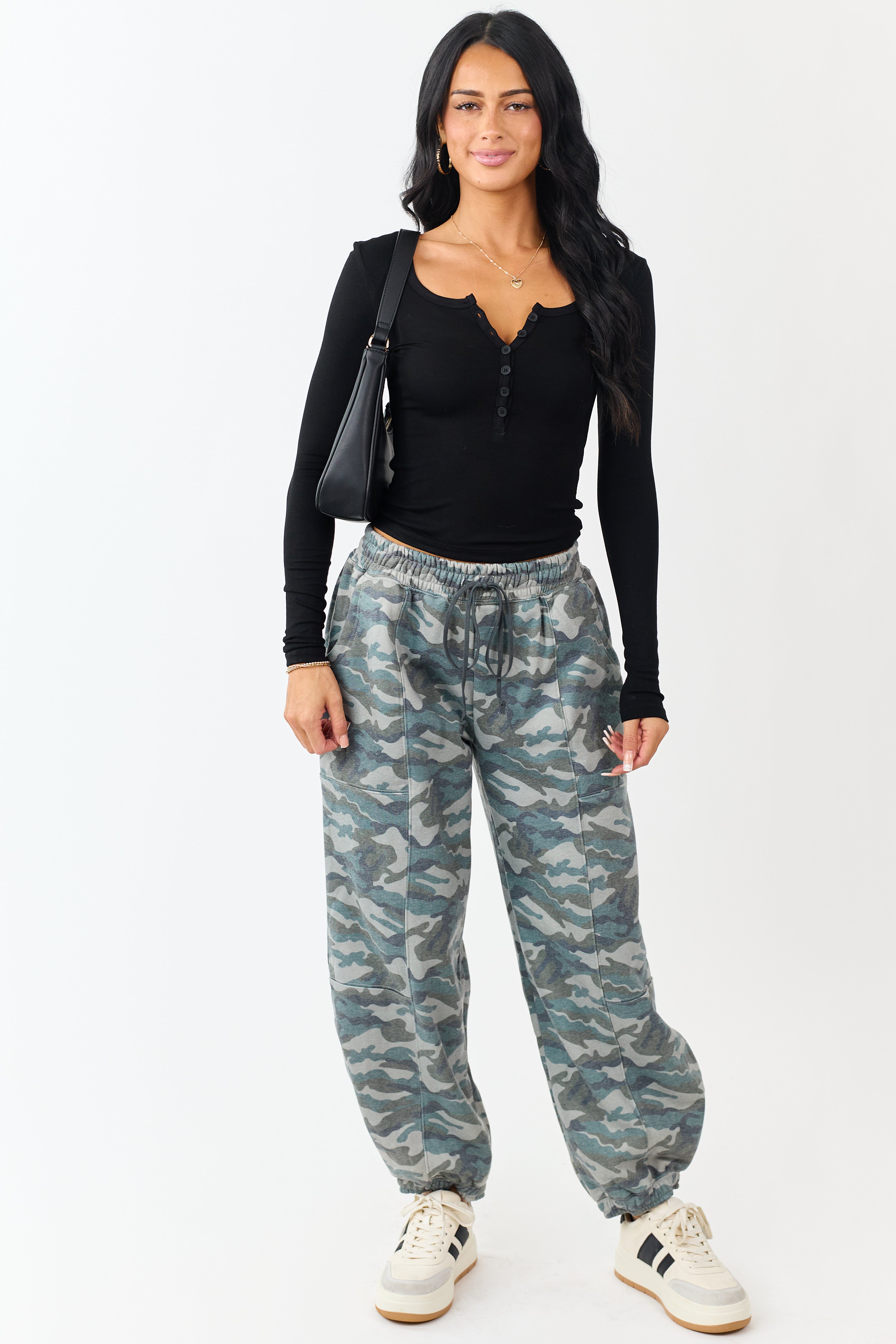 Black Scoop Neck Long Sleeve Henley Top