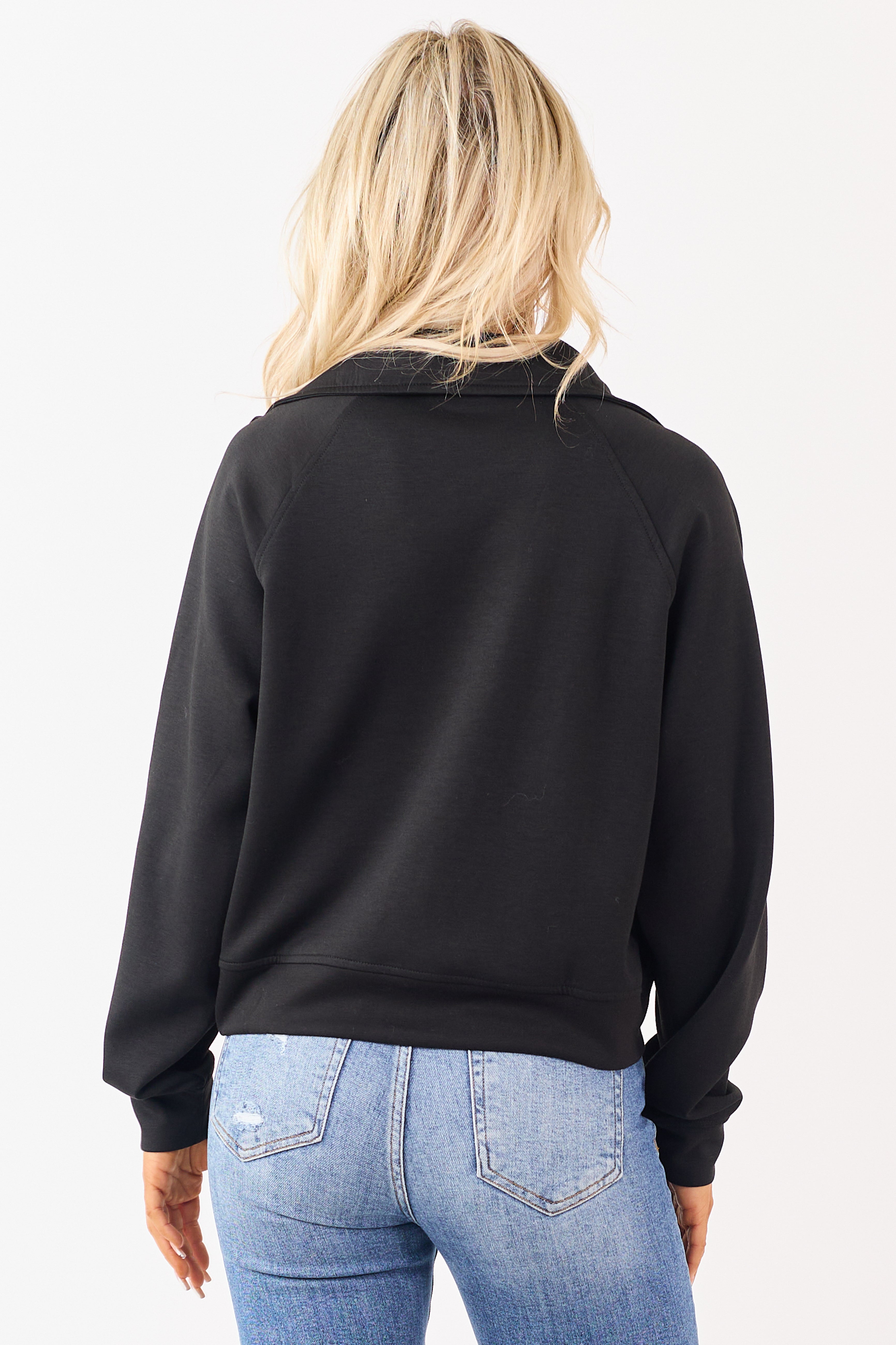 Black Scuba Knit Pullover Sweatshirt