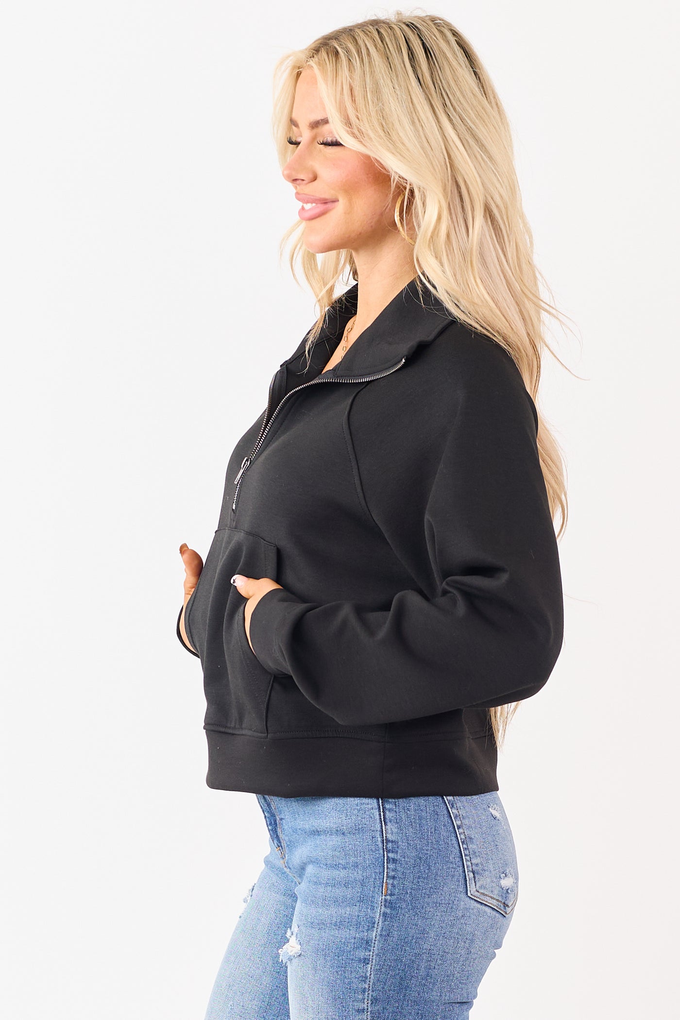 Black Scuba Knit Pullover Sweatshirt