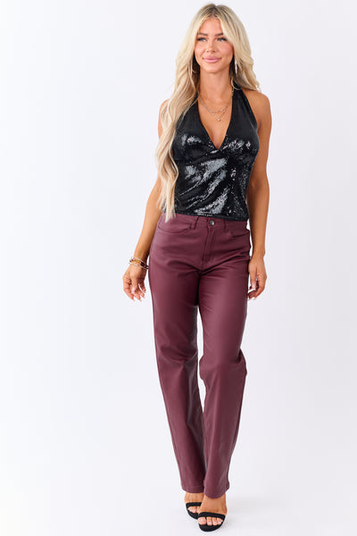 Black Sequin Halter Neck Open Back Crop Top