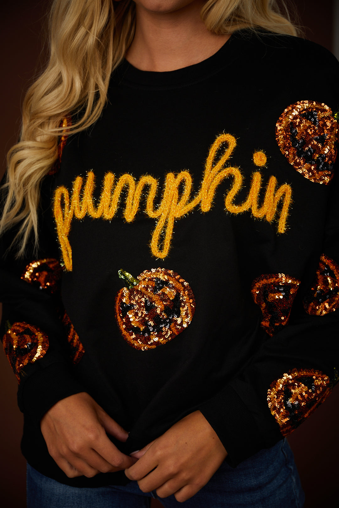 BiBi, Tops, Black Sequin Jackolantern Halloween Hoodie