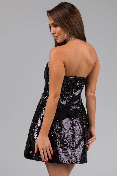 Black Sequin Strapless Mini Dress
