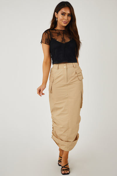 Black Sheer Cropped Lace Top with Tank Top Lining