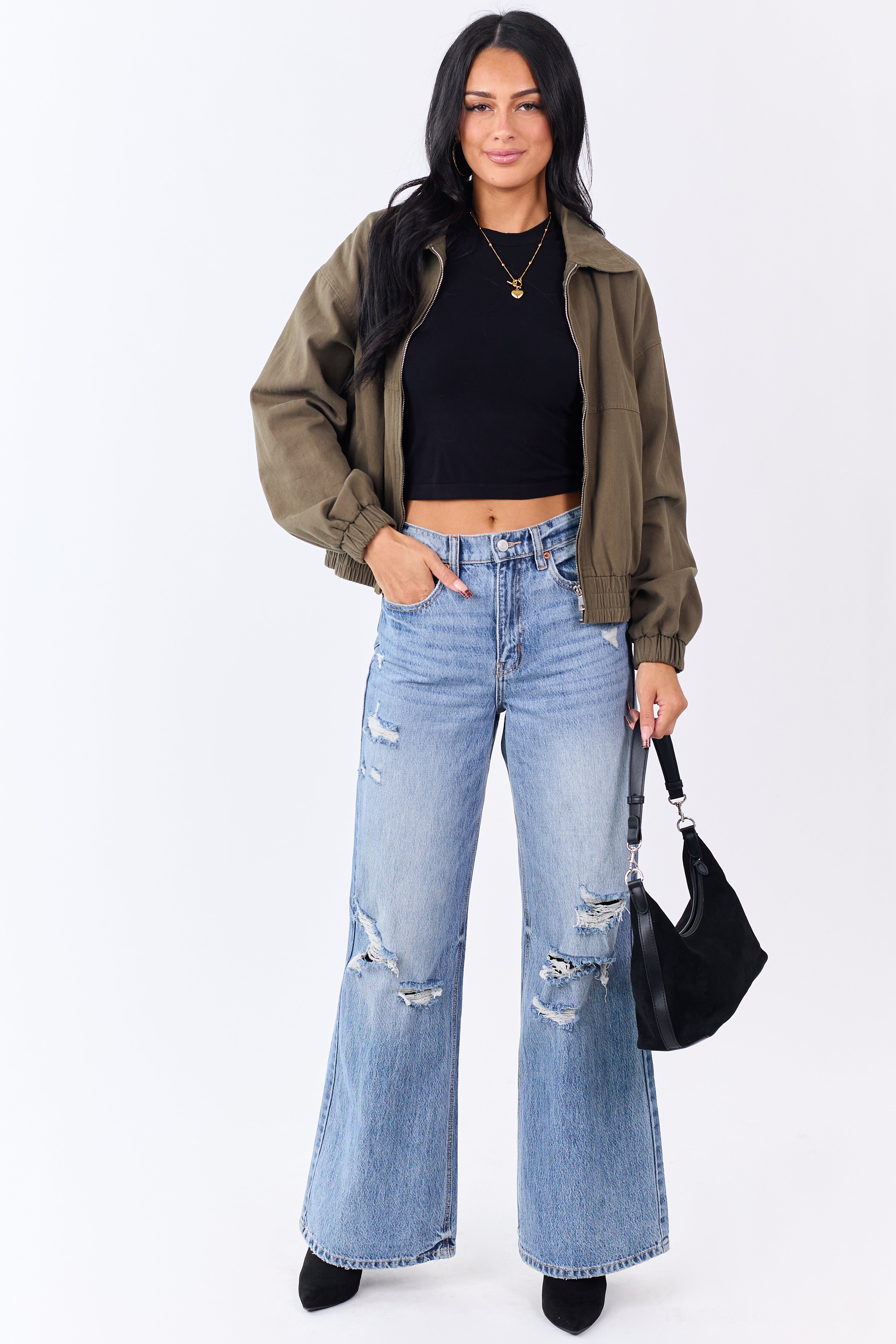 Black Short Sleeve Fitted Knit Crop Top