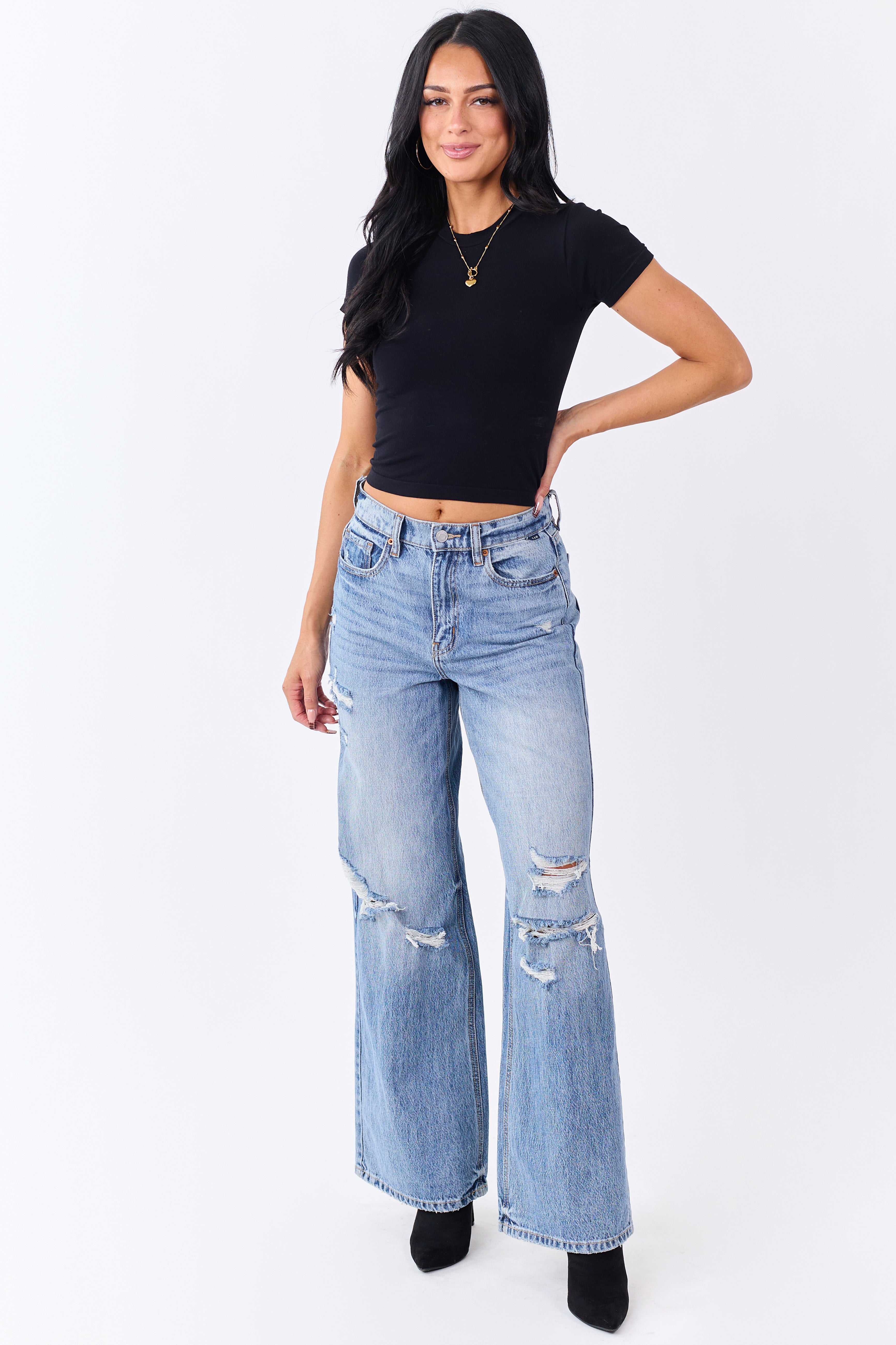 Black Short Sleeve Fitted Knit Crop Top