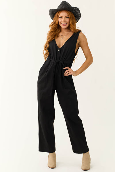 Black-Sleeveless-Deep-V-Neck-