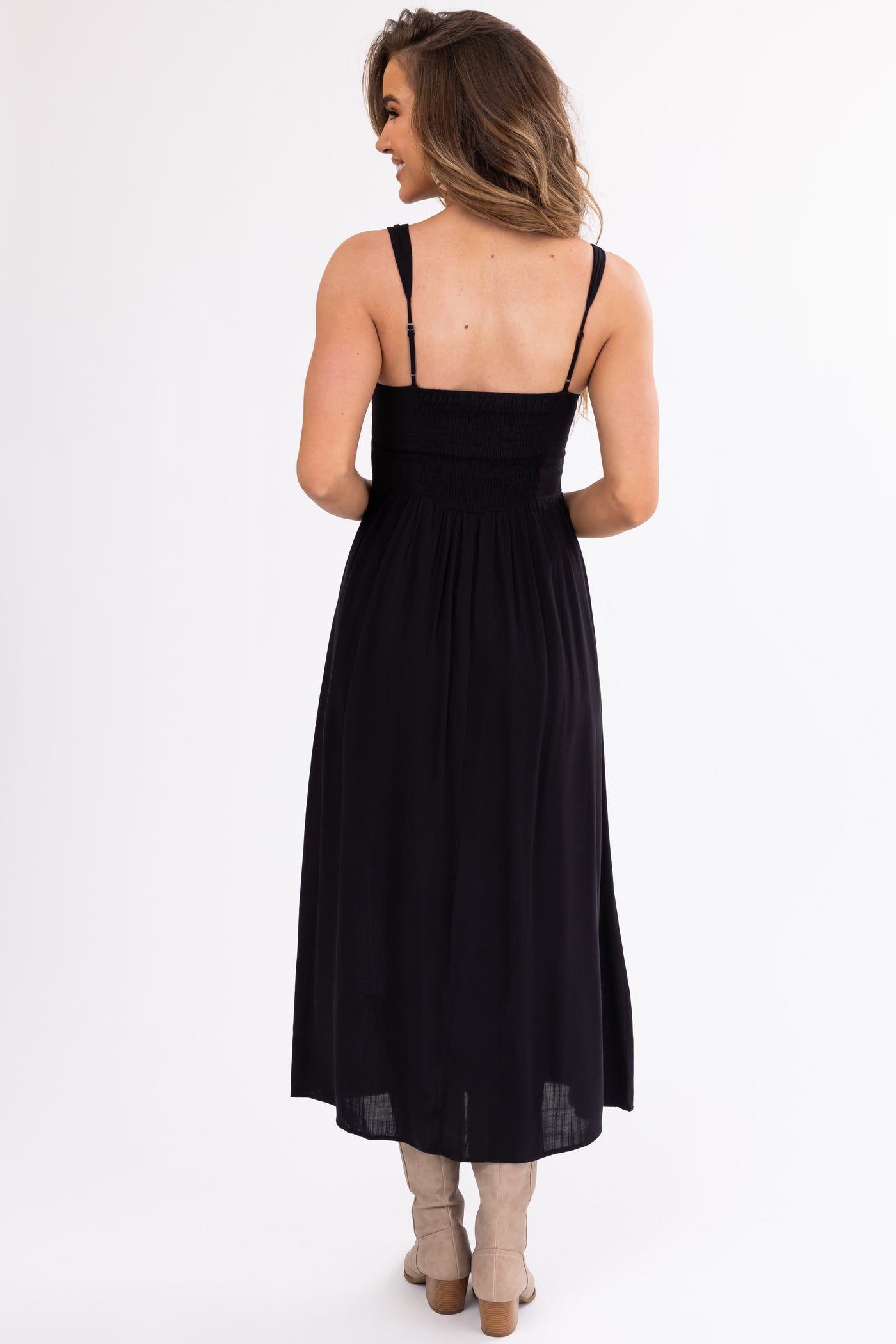 Black Sleeveless Smocked Back Maxi Dress