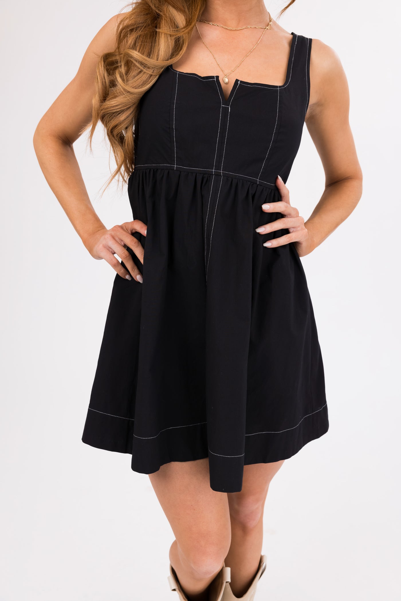 Black Sleeveless Stitching Detail Mini Dress