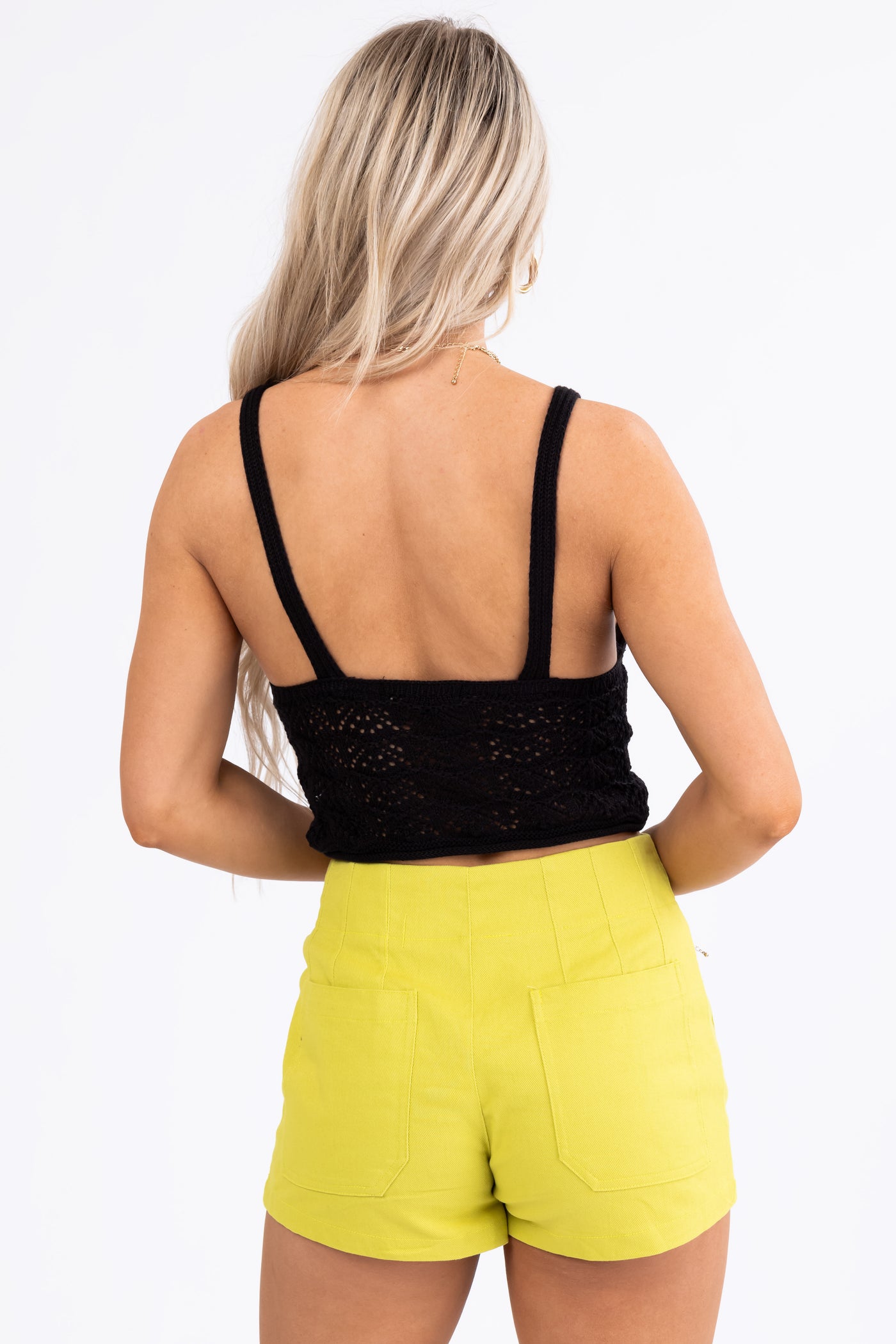 Black Sleeveless V Neck Cut Out Knit Crop Top