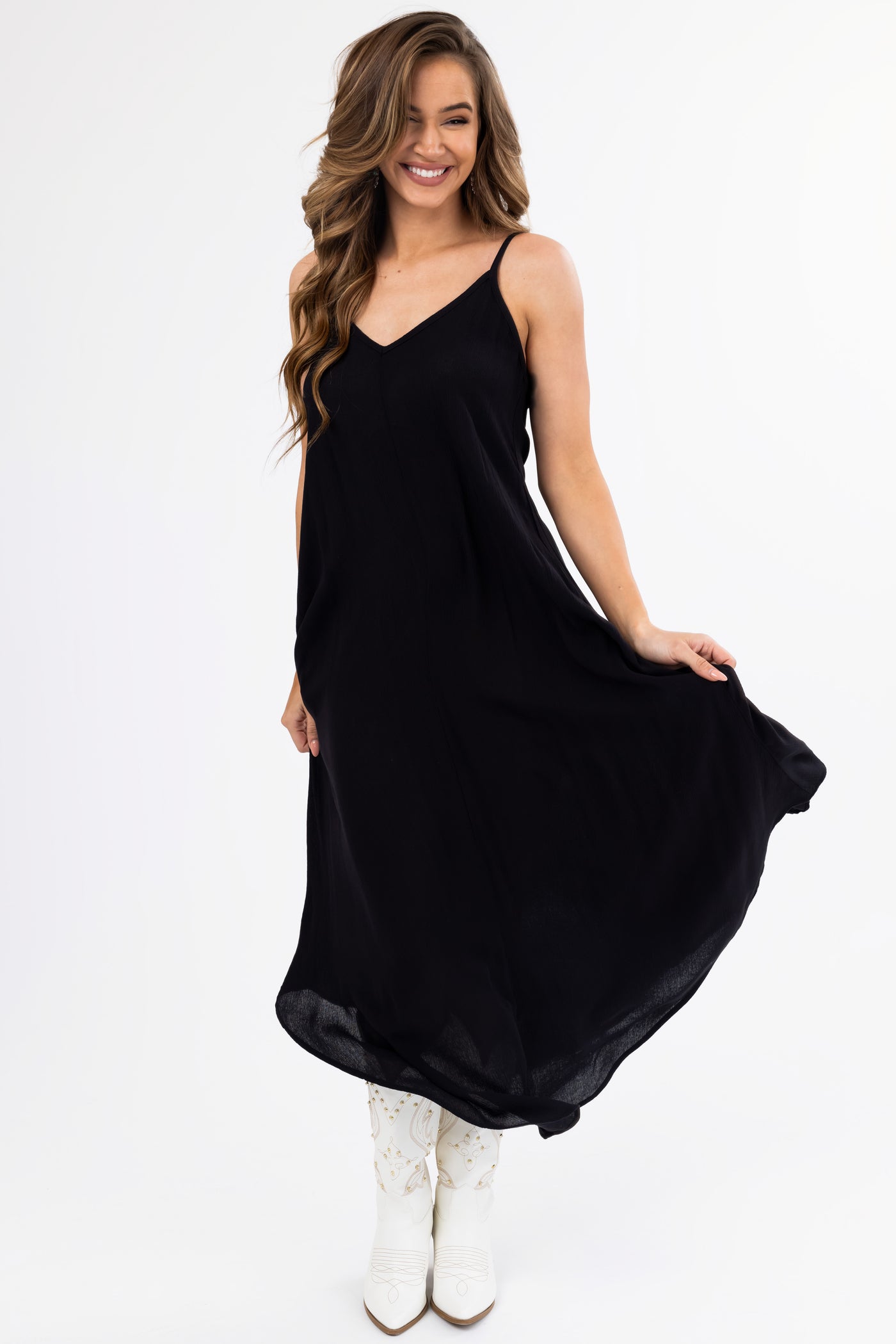 Black Sleeveless V Neck Textured Maxi Dress
