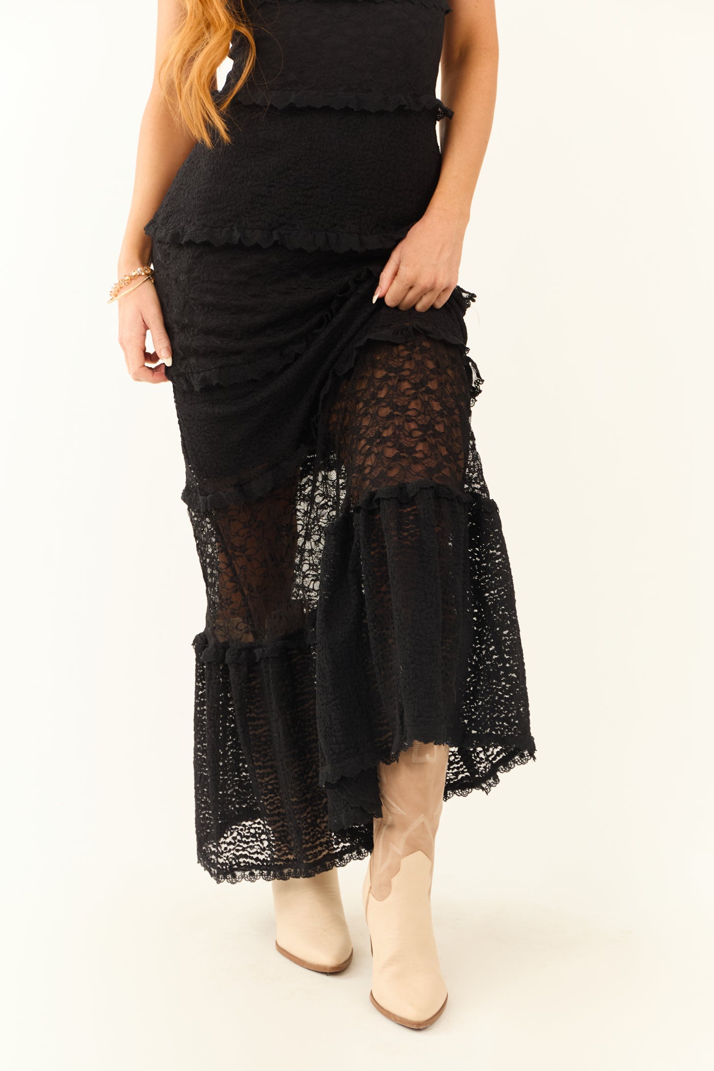 Black Sleeveless V Neck Tiered Lace Maxi Dress | Lime Lush Boutique Black Sleeveless V Neck Tiered Lace Maxi Dress | Lime Lush Boutique