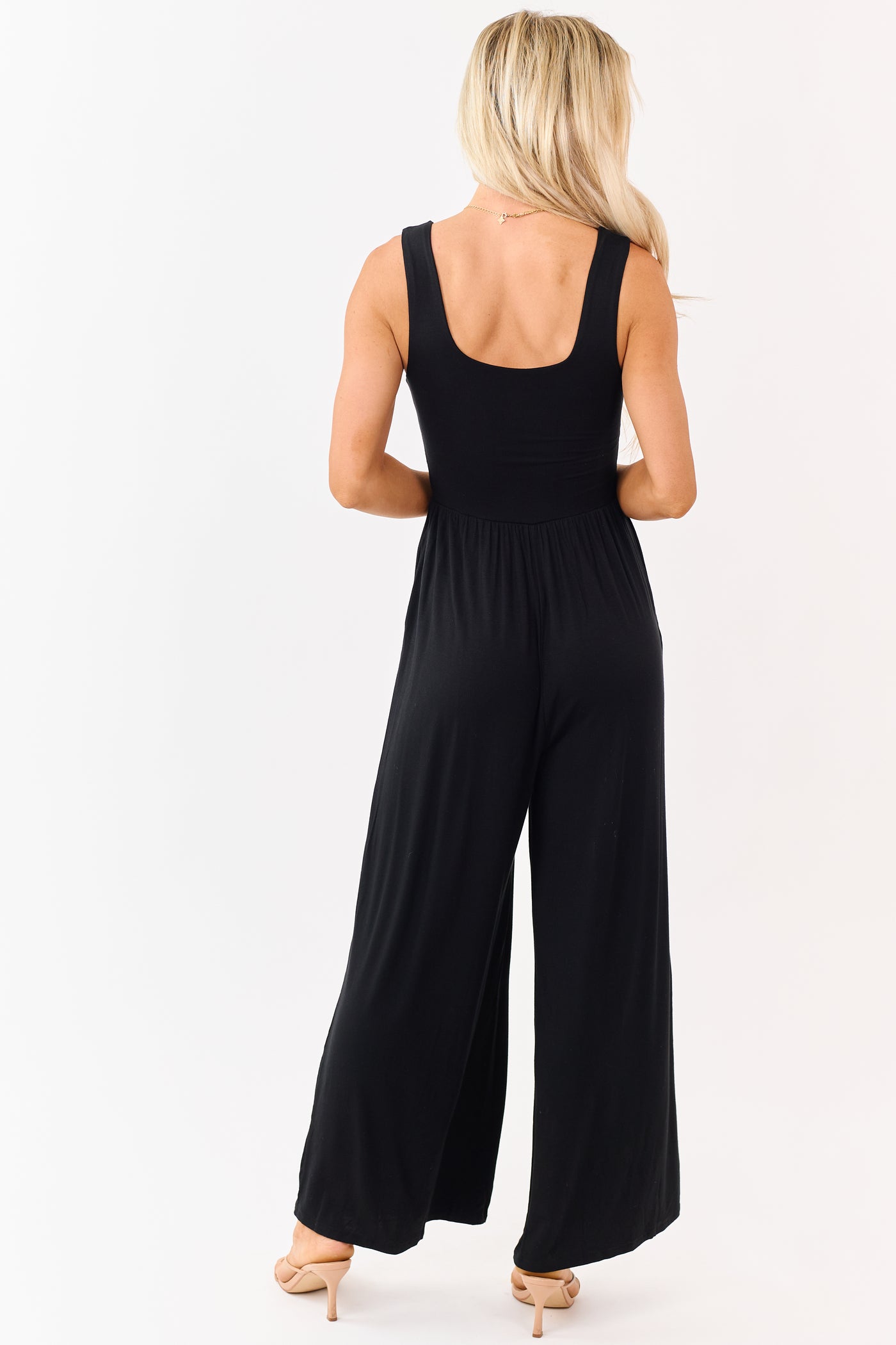 Black Sleeveless Wide Leg Soft Knit Jumpsuit