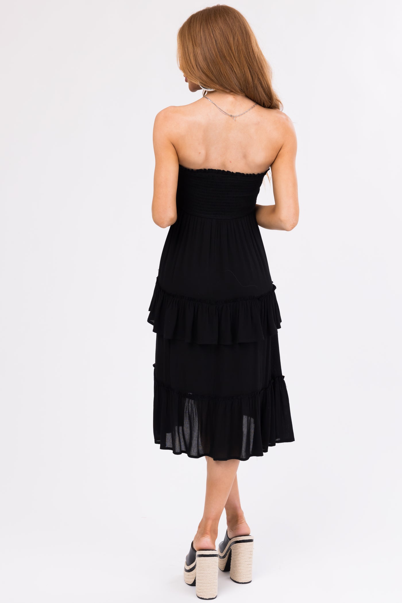 Black Smocked Convertible Midi Skirt Short Dress