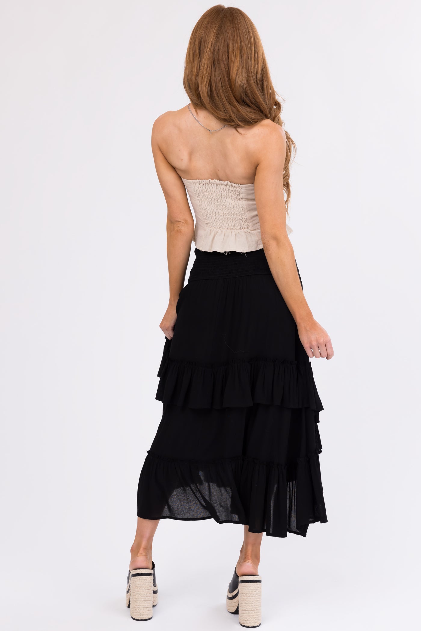 Black Smocked Convertible Midi Skirt Short Dress