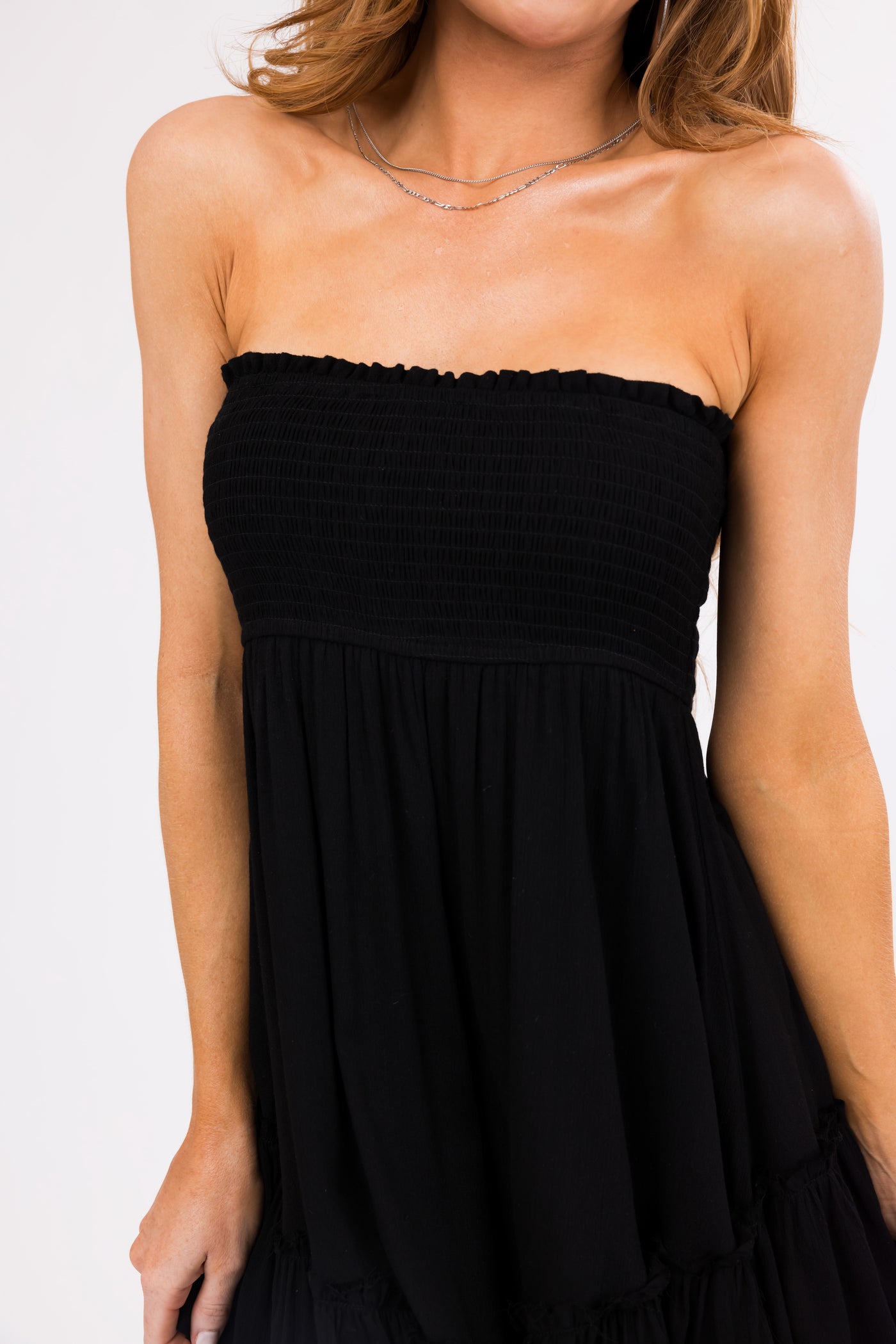 Black Smocked Convertible Midi Skirt Short Dress