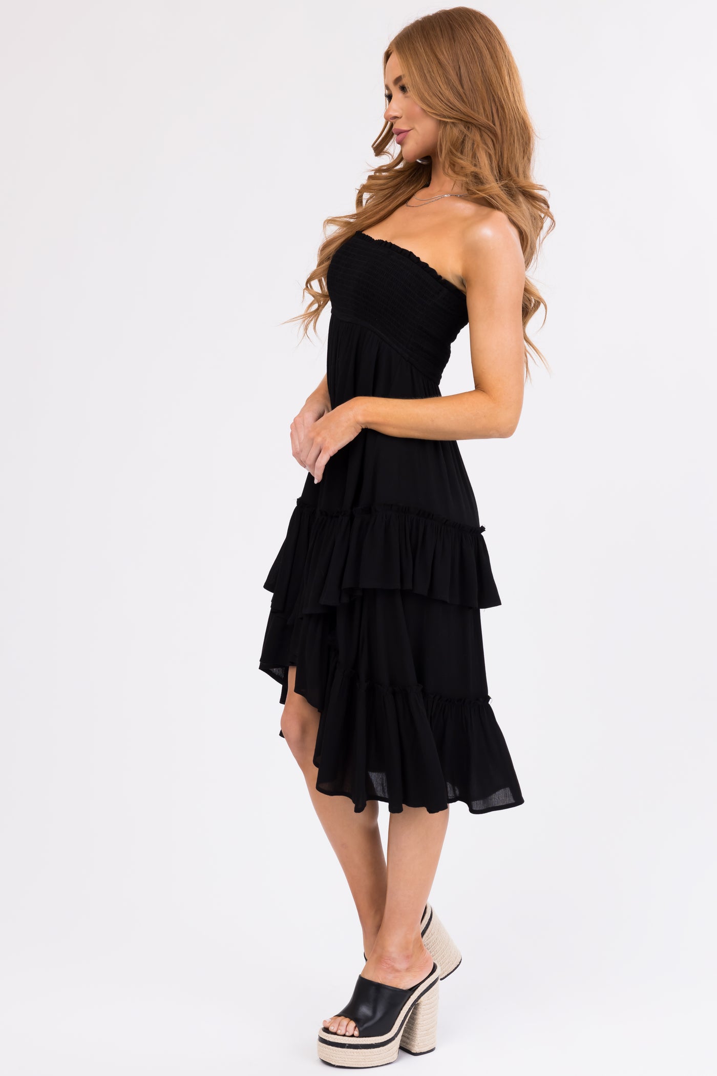 Black Smocked Convertible Midi Skirt Short Dress