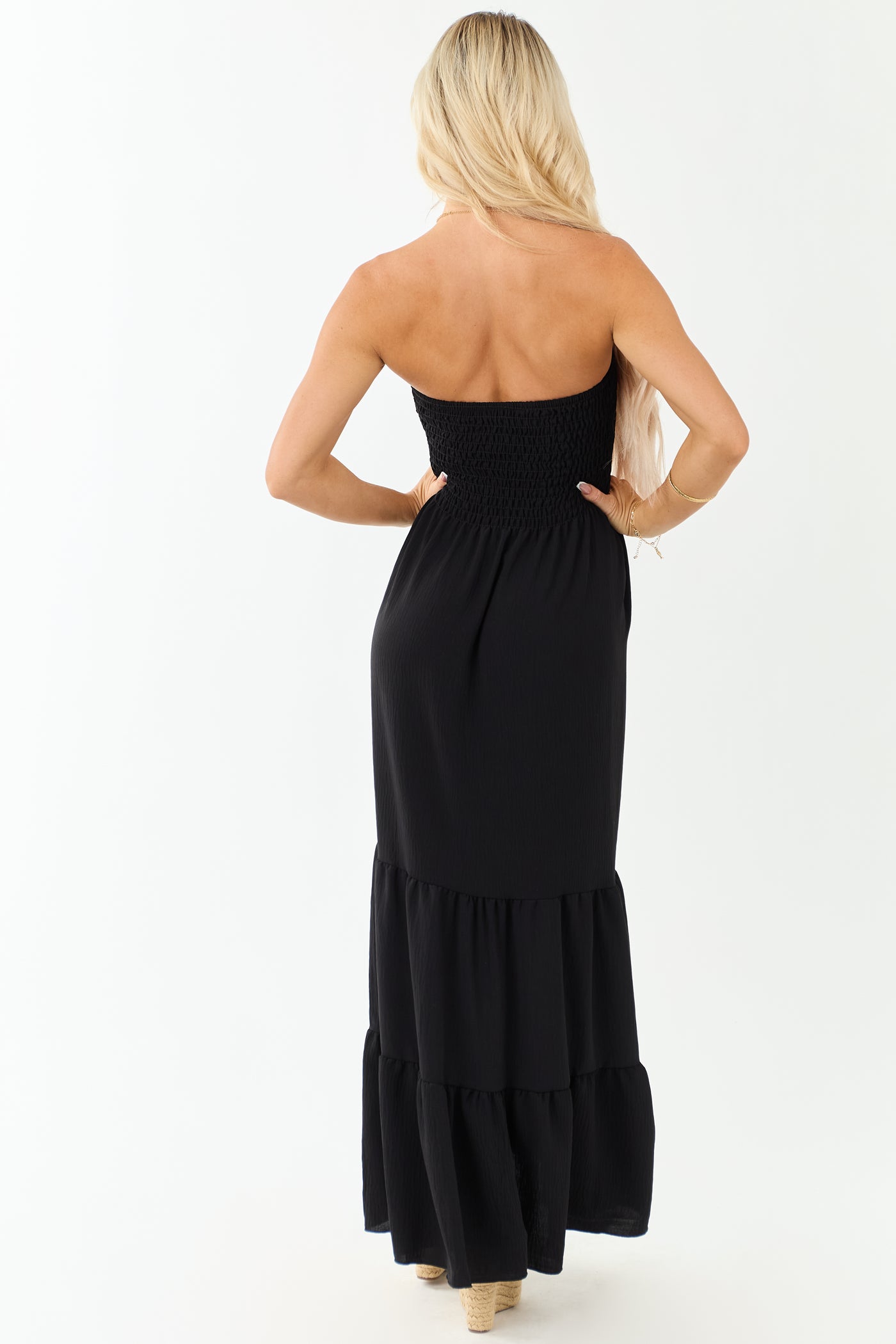 Black Tiered Strapless Dress NWOT Lulu's Black Strapless Tiered