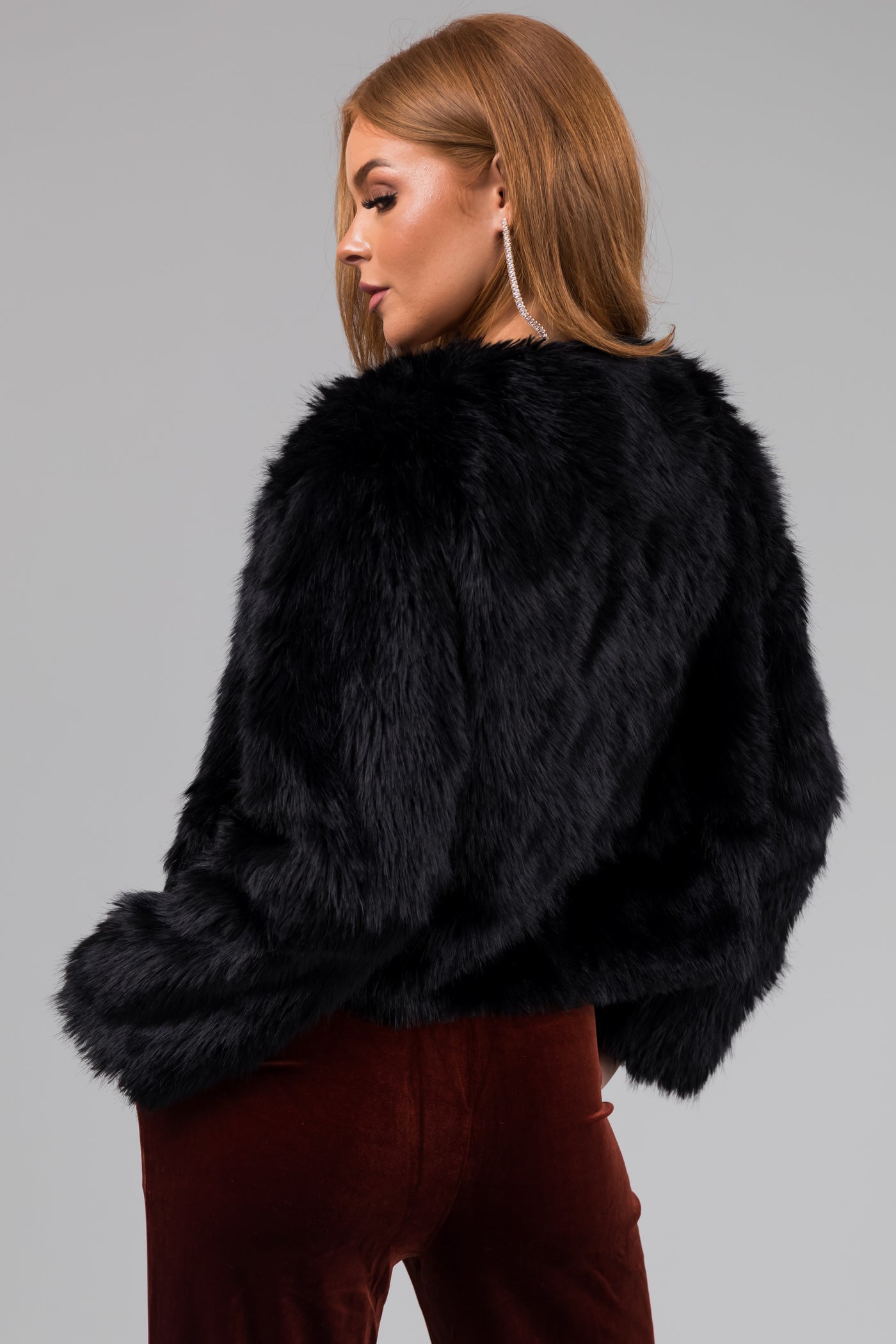 Black Soft Faux Fur Cropped Jacket