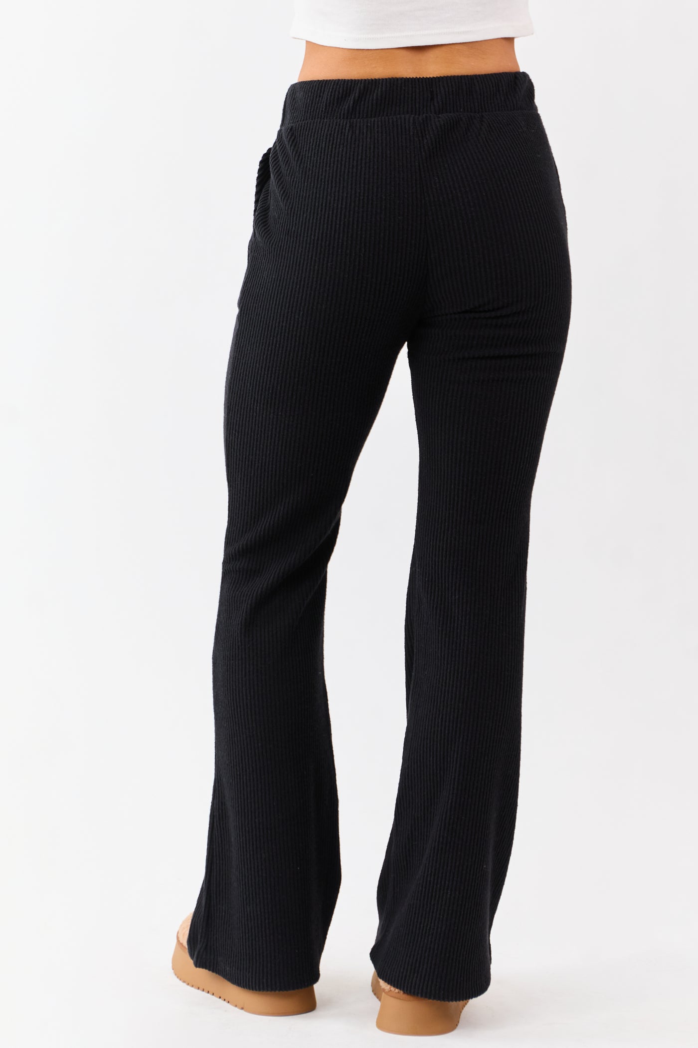 Black Soft Knit Drawstring Flare Pants