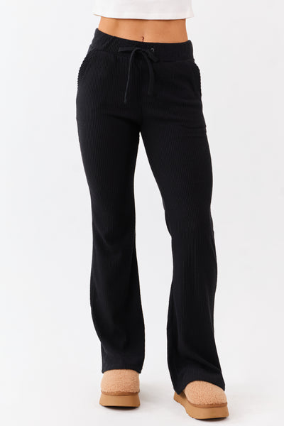 Black Soft Knit Drawstring Flare Pants