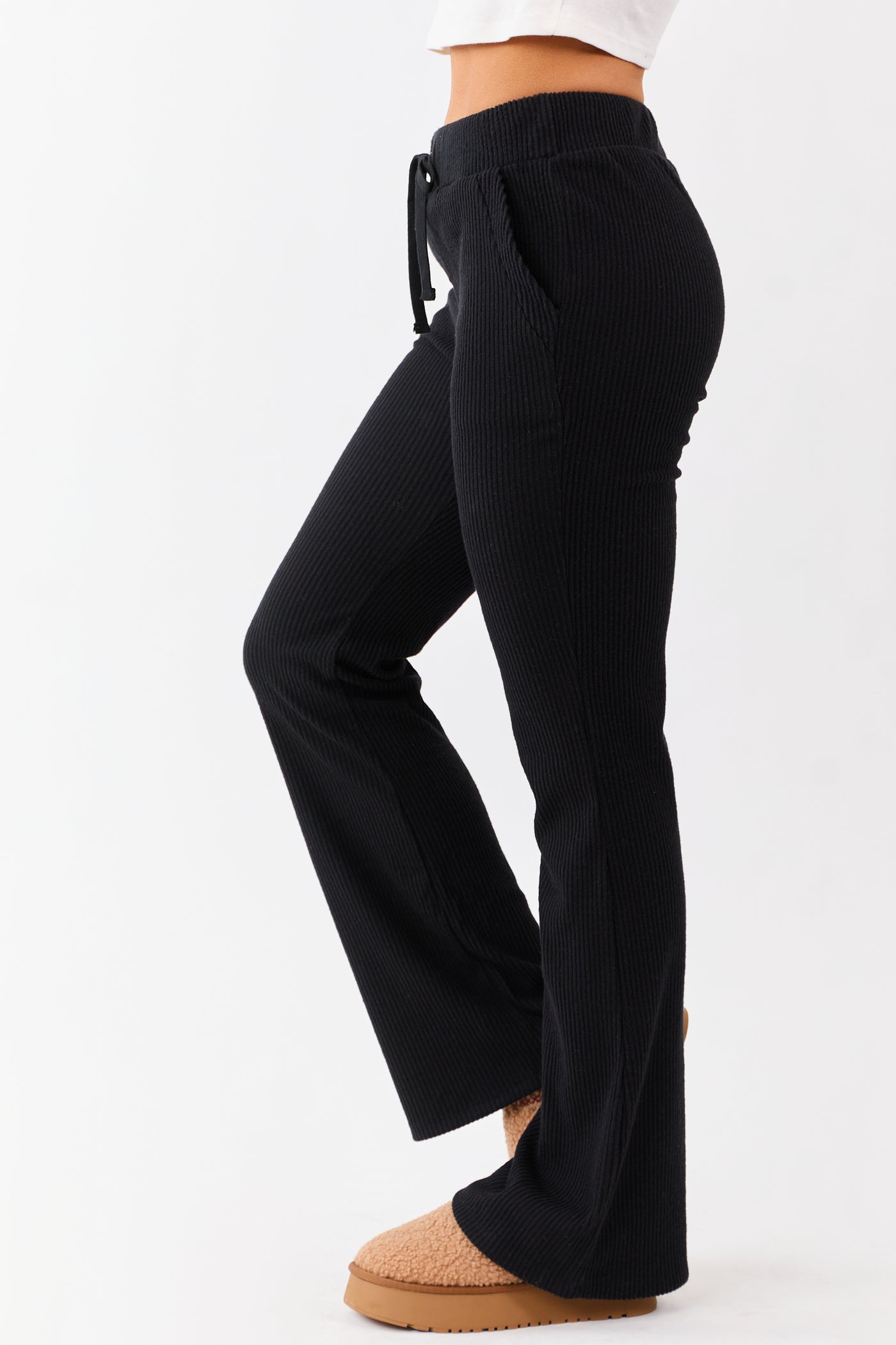 Black Soft Knit Drawstring Flare Pants