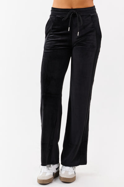 Black Soft Plush Wide Leg Drawstring Pants