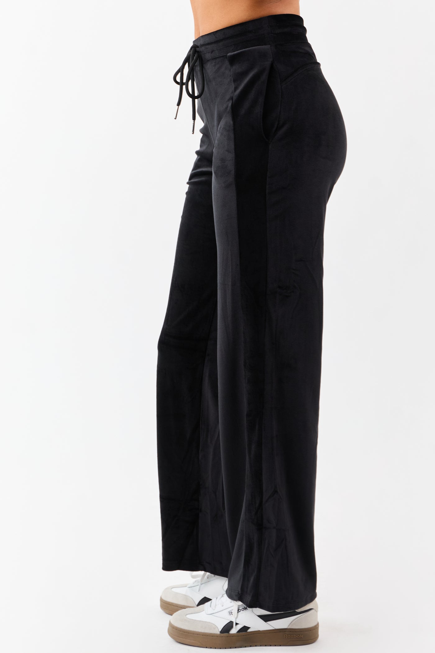Black Soft Plush Wide Leg Drawstring Pants