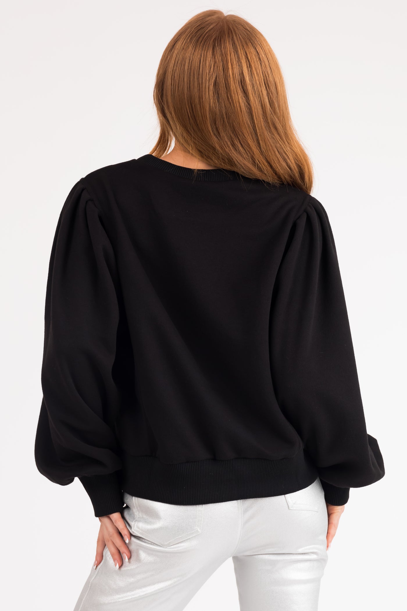 Black Soft Pullover with Balloon Sleeves