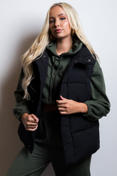 Black Soft Quilted Oversized Puffer Vest
