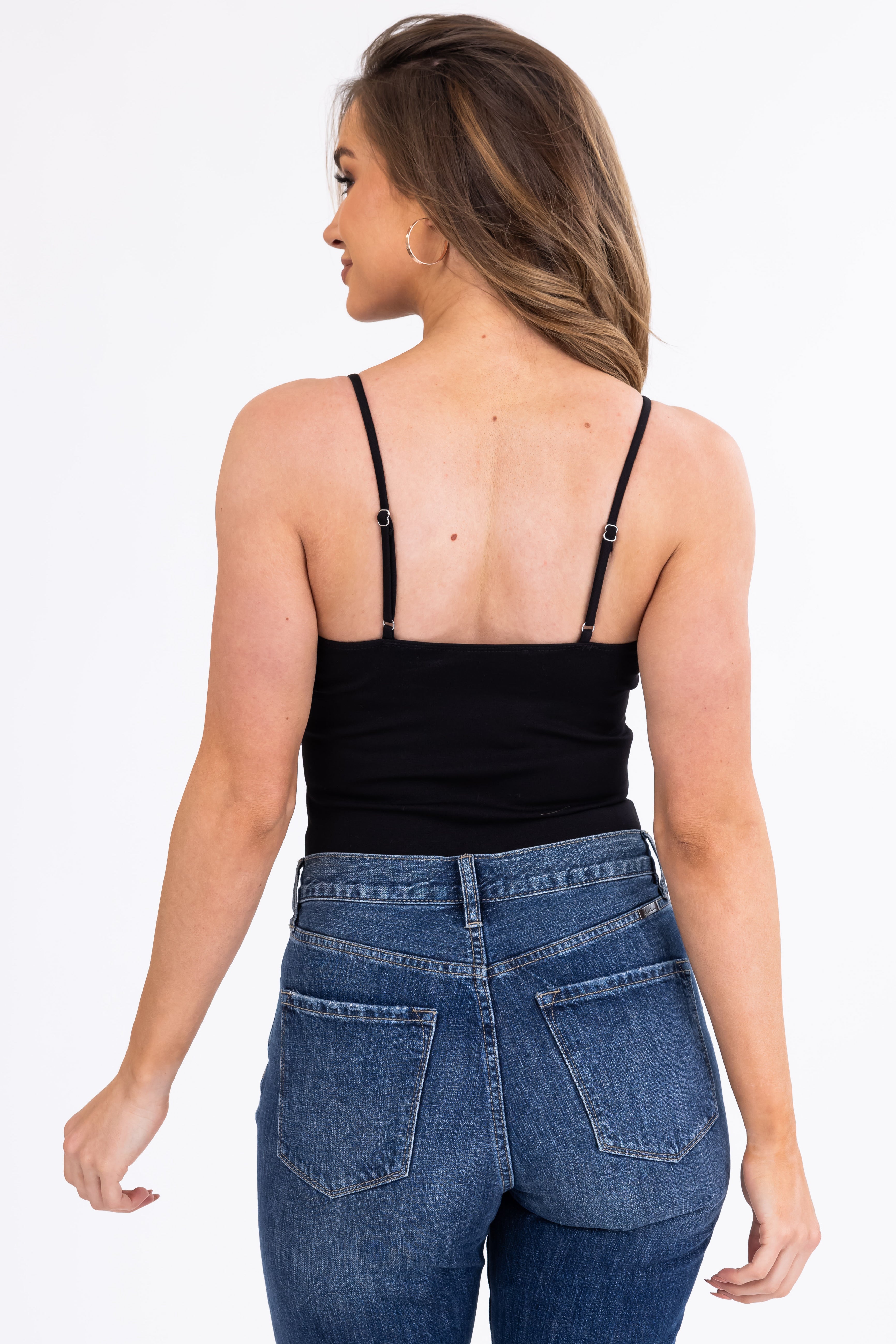 Black Spaghetti Strap Bodysuit with Satin Bow | Lime Lush Boutique