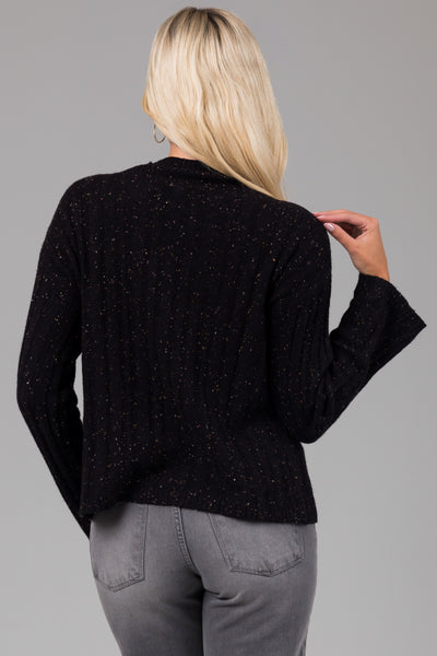 Black Speckled Mock Neck Long Sleeve Sweater