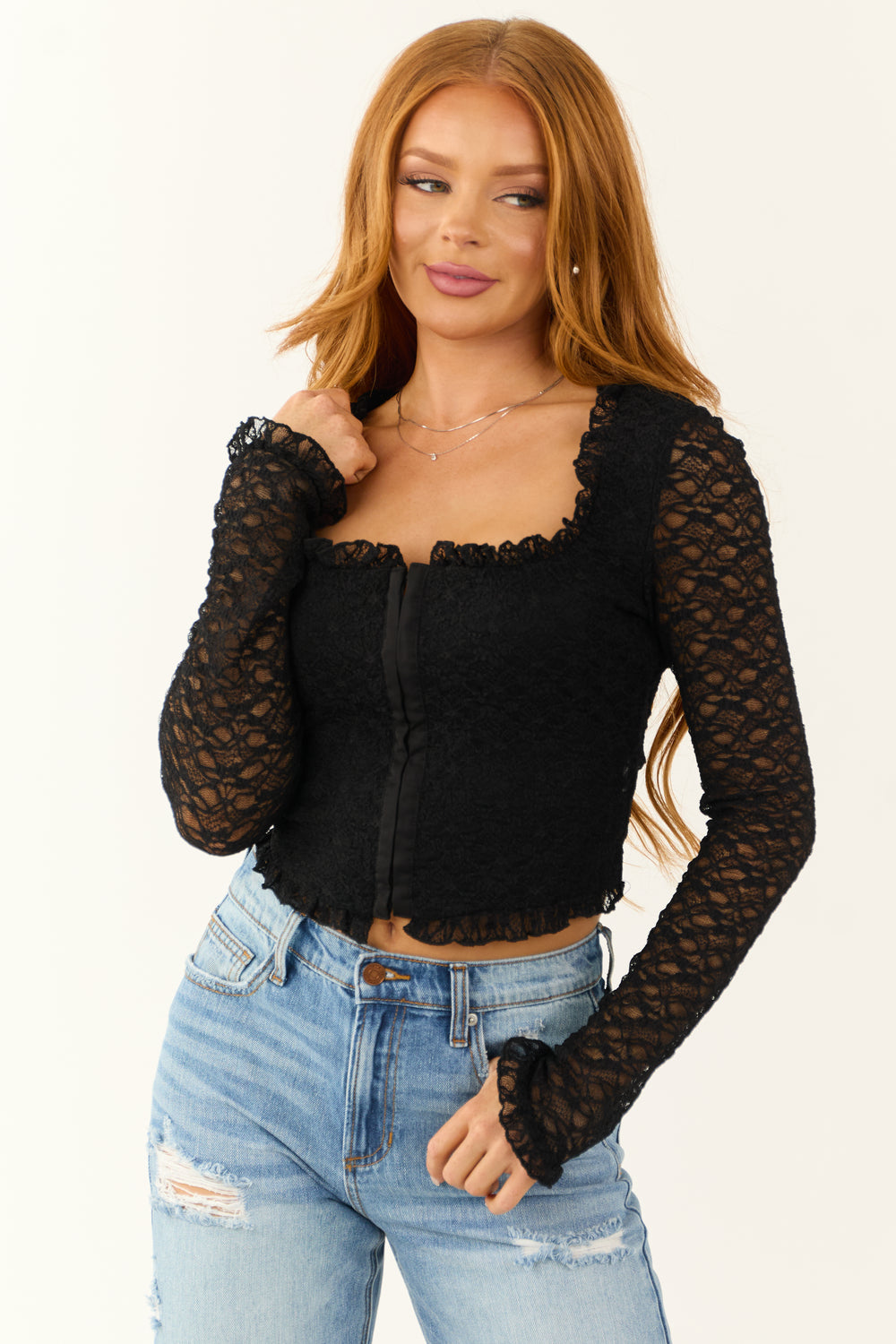 Black Square Neck Lace Fitted Corset Top Lime Lush Boutique black-square-neck-lace-fitted-corset-top-lime-lush-boutique