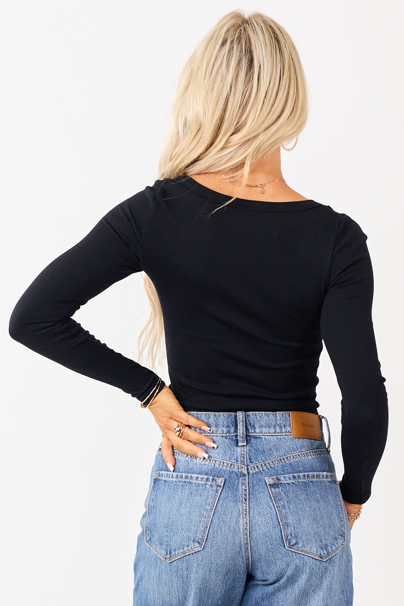 Black Square Neck Long Sleeve Crop Top