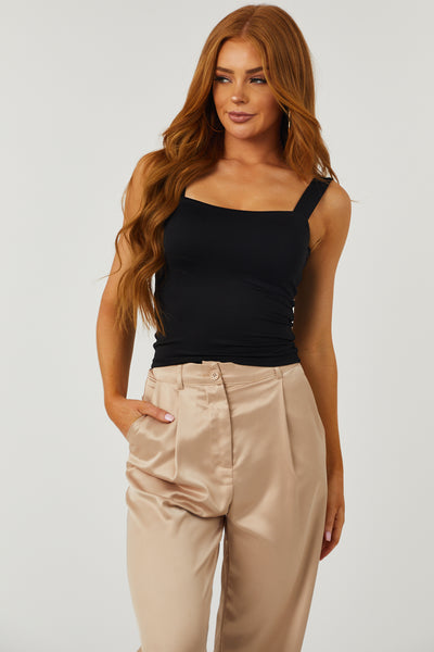 Black Square Neck Soft Knit Tank Top