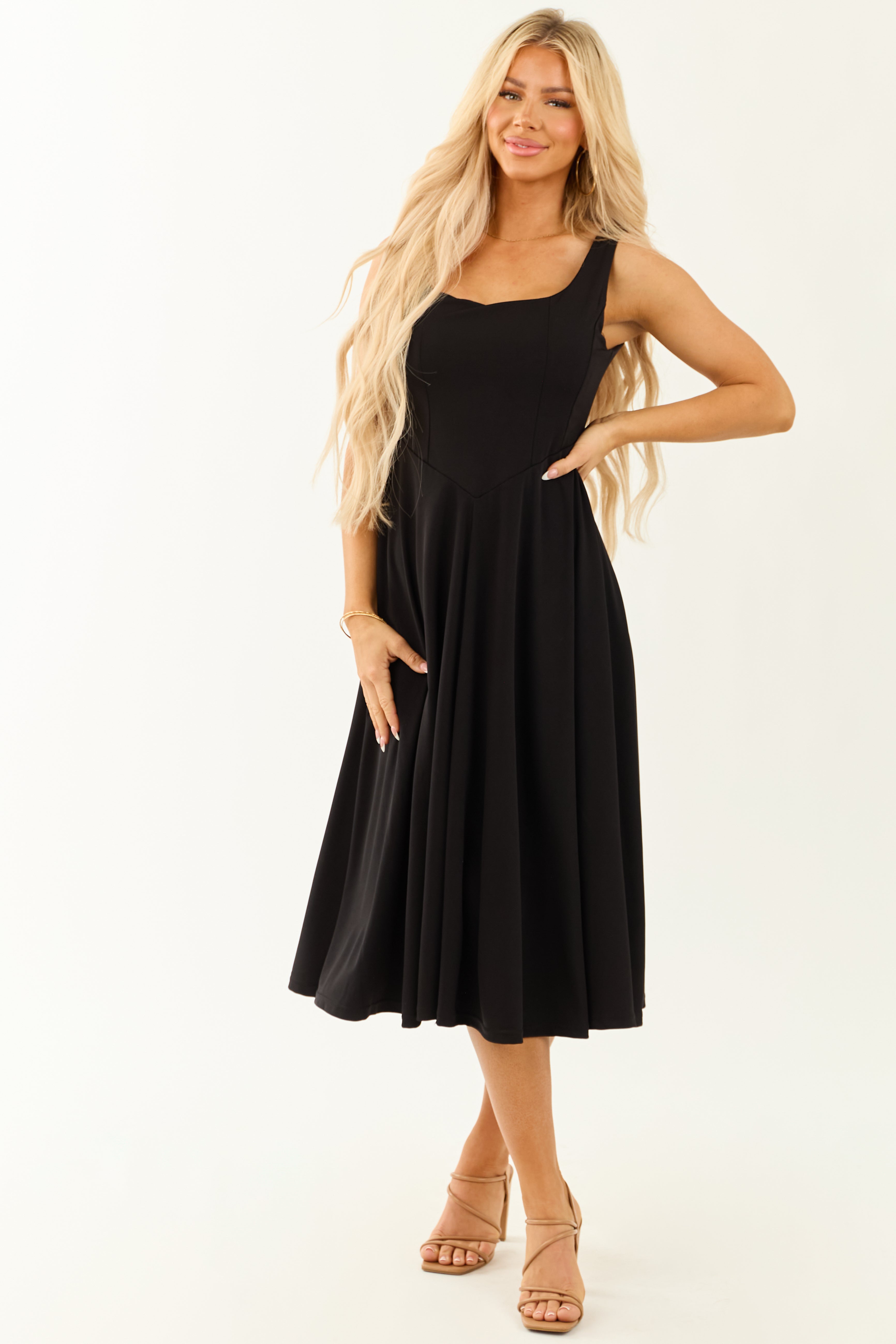 Black Square Neckline Sleeveless Midi Dress | Lime Lush Boutique Black Square Neckline Sleeveless Midi Dress | Lime Lush Boutique