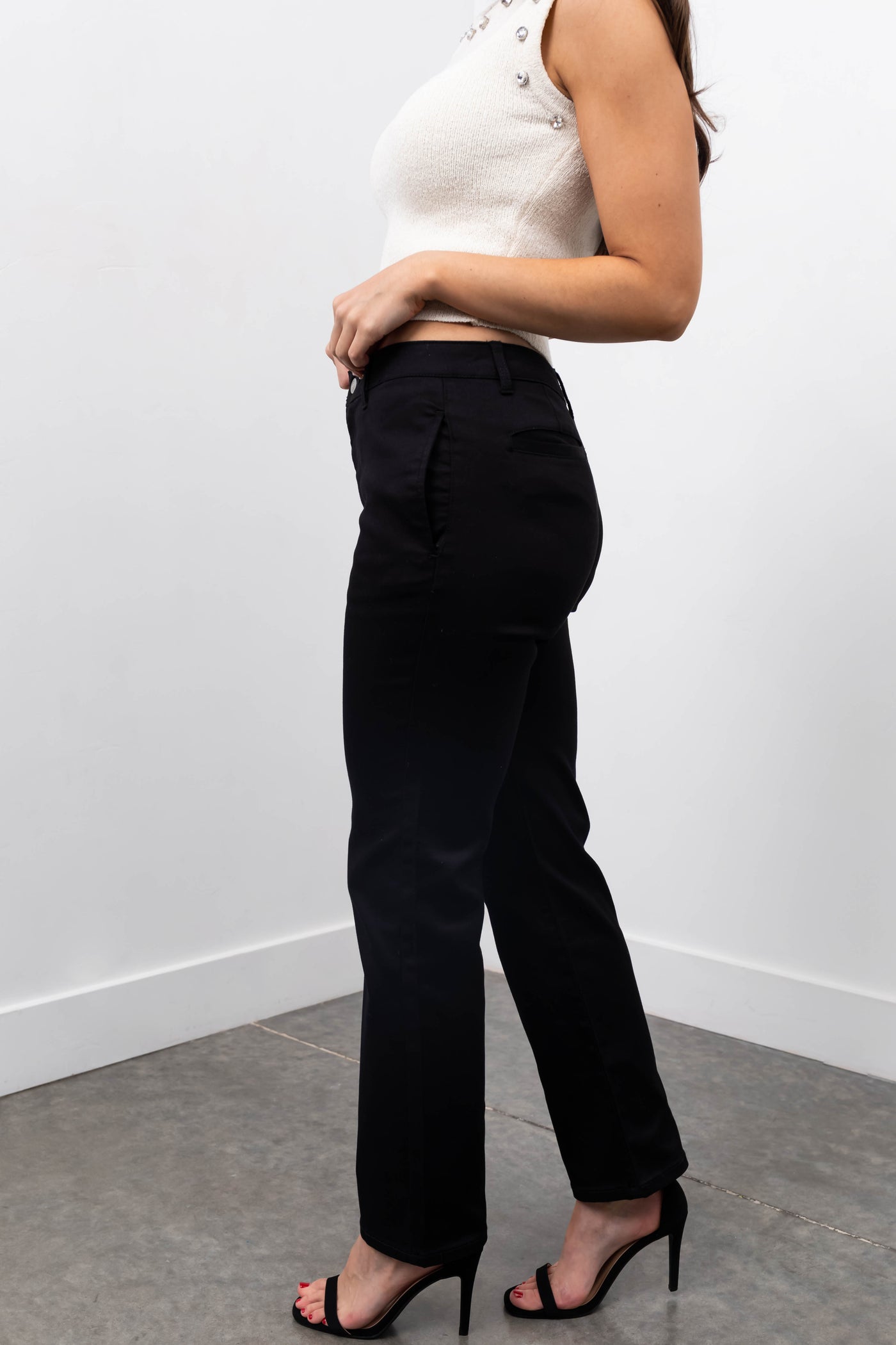 Black Straight Fit High Waisted Twill Jeans